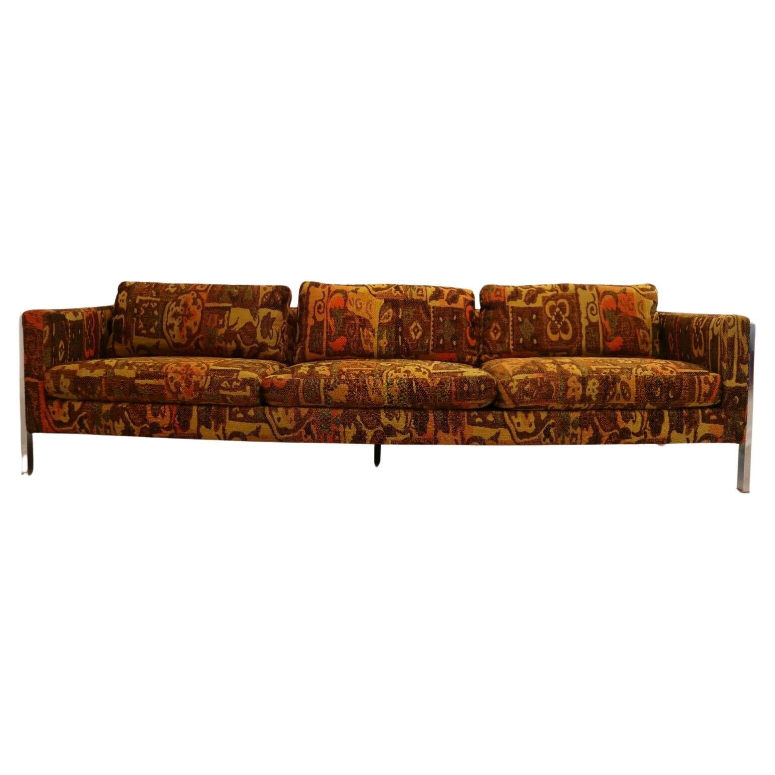 Mid-Century Modern Baughman Style Modern Chrome Sofa w Lenor Larsen Style Fabric
