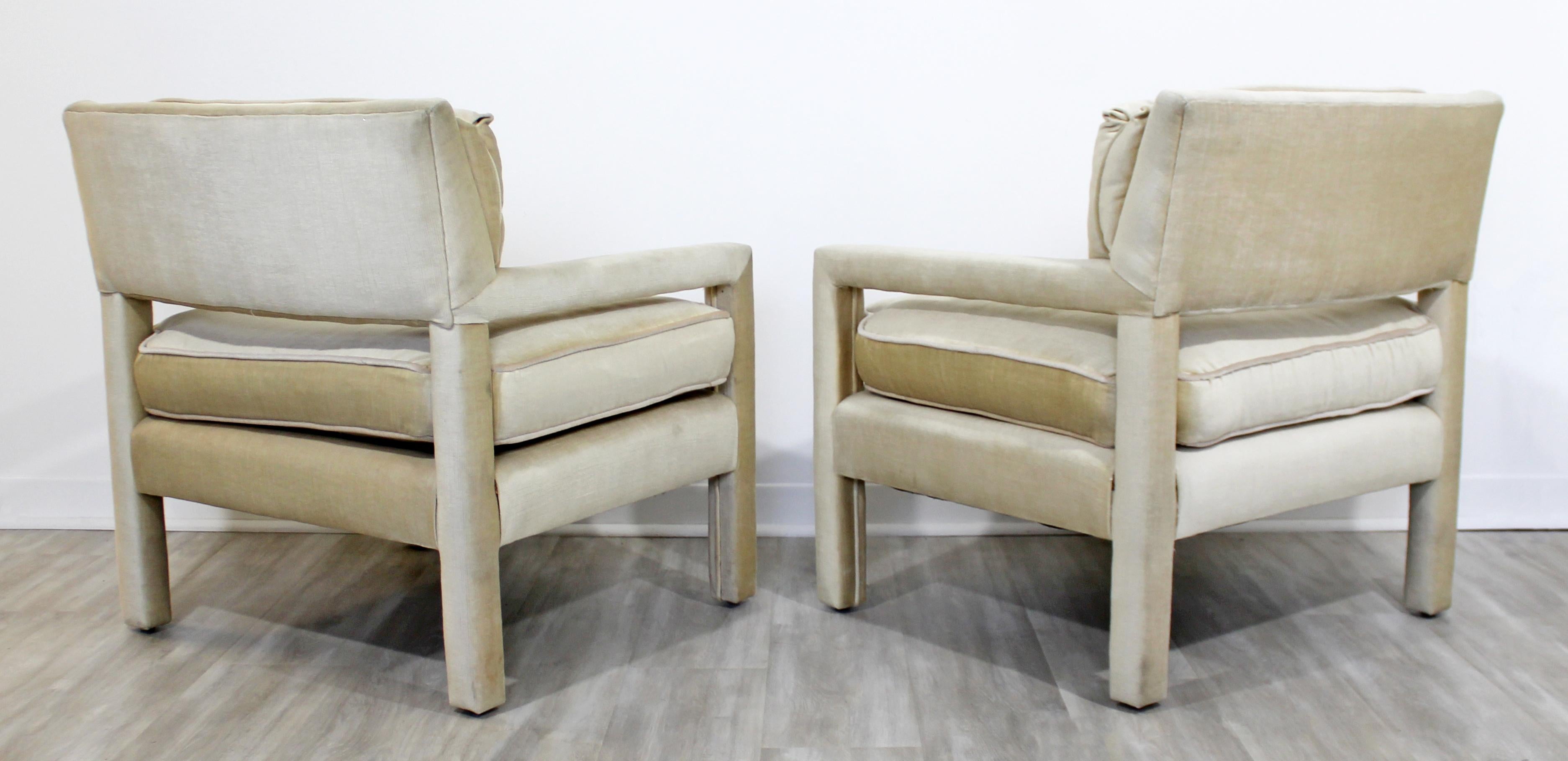 American Mid-Century Modern Milo Baughman Parsons Attributed Pair of Velvet Lounge Chairs