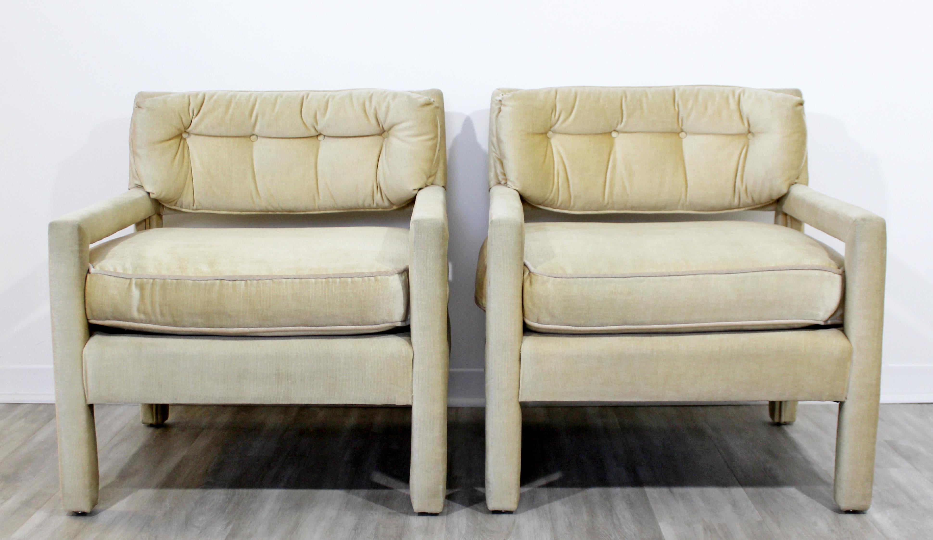 Late 20th Century Mid-Century Modern Milo Baughman Parsons Attributed Pair of Velvet Lounge Chairs