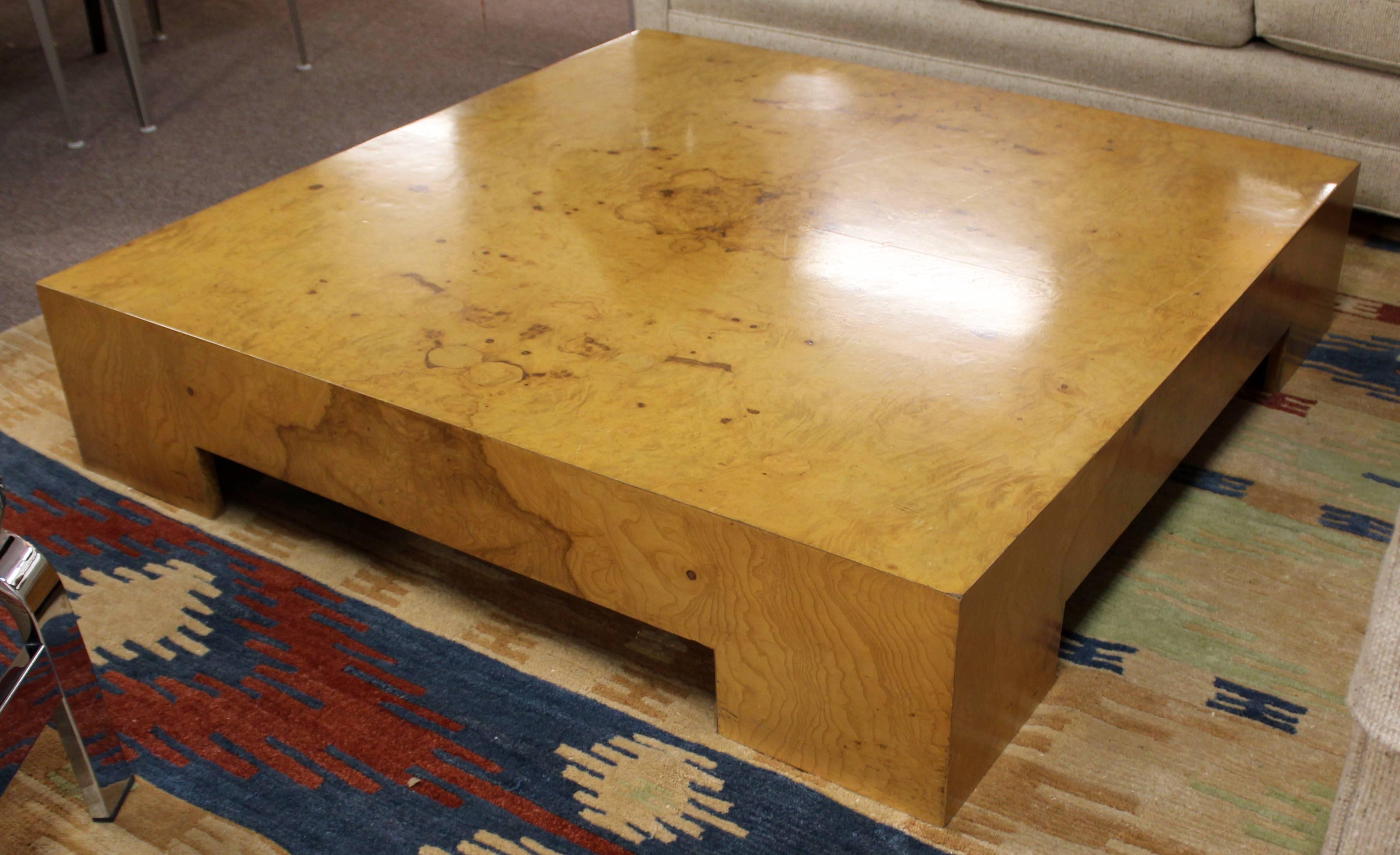 Mid-Century Modern Milo Baughman Parsons Burl Wood Square Low Coffee Table 1970s In Good Condition In Keego Harbor, MI