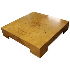 Mid-Century Modern Milo Baughman Parsons Burl Wood Square Low Coffee Table 1970s