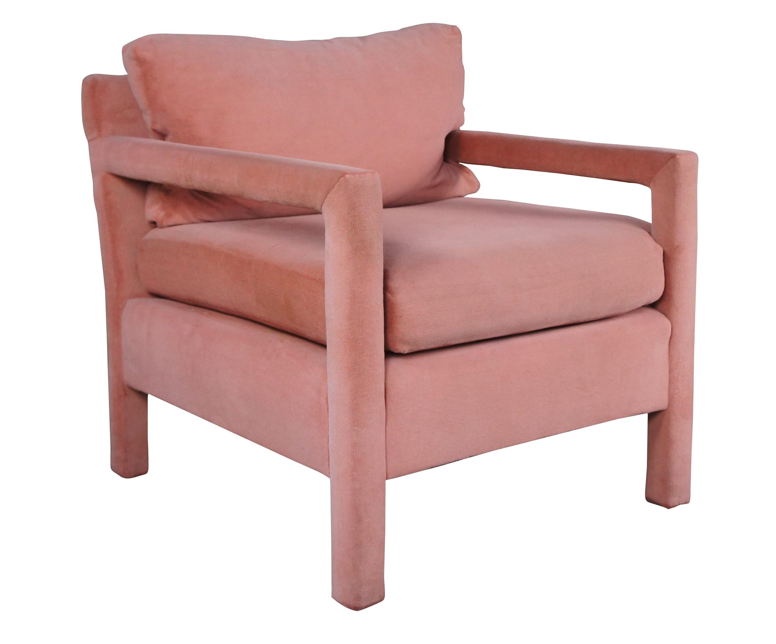 Loungesessel aus rosa Mohair im Parsons-Stil von Milo Baughman, Moderne der Mitte des Jahrhunderts im Zustand „Gut“ im Angebot in Dayton, OH