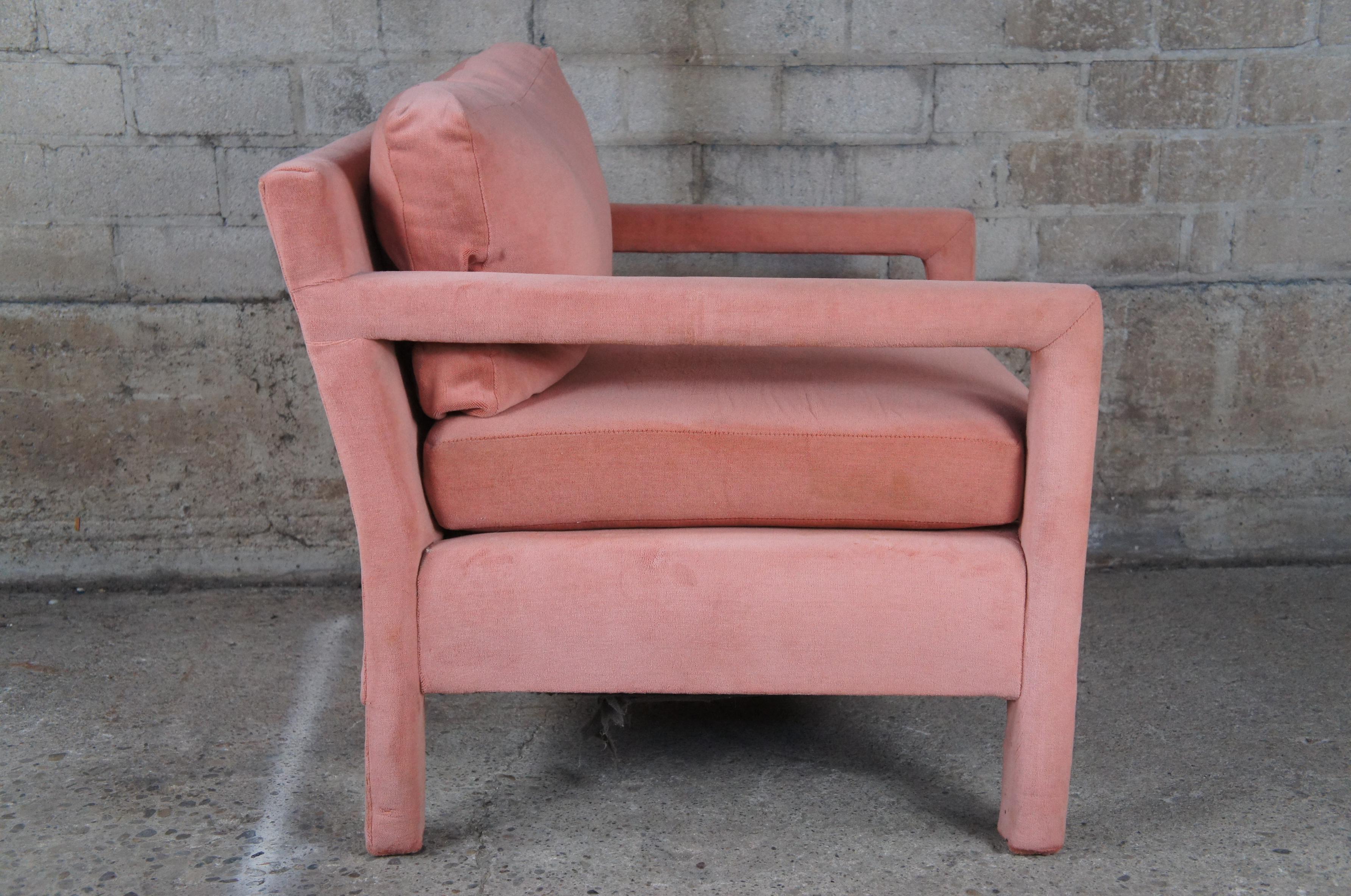 Loungesessel aus rosa Mohair im Parsons-Stil von Milo Baughman, Moderne der Mitte des Jahrhunderts (Ende des 20. Jahrhunderts) im Angebot