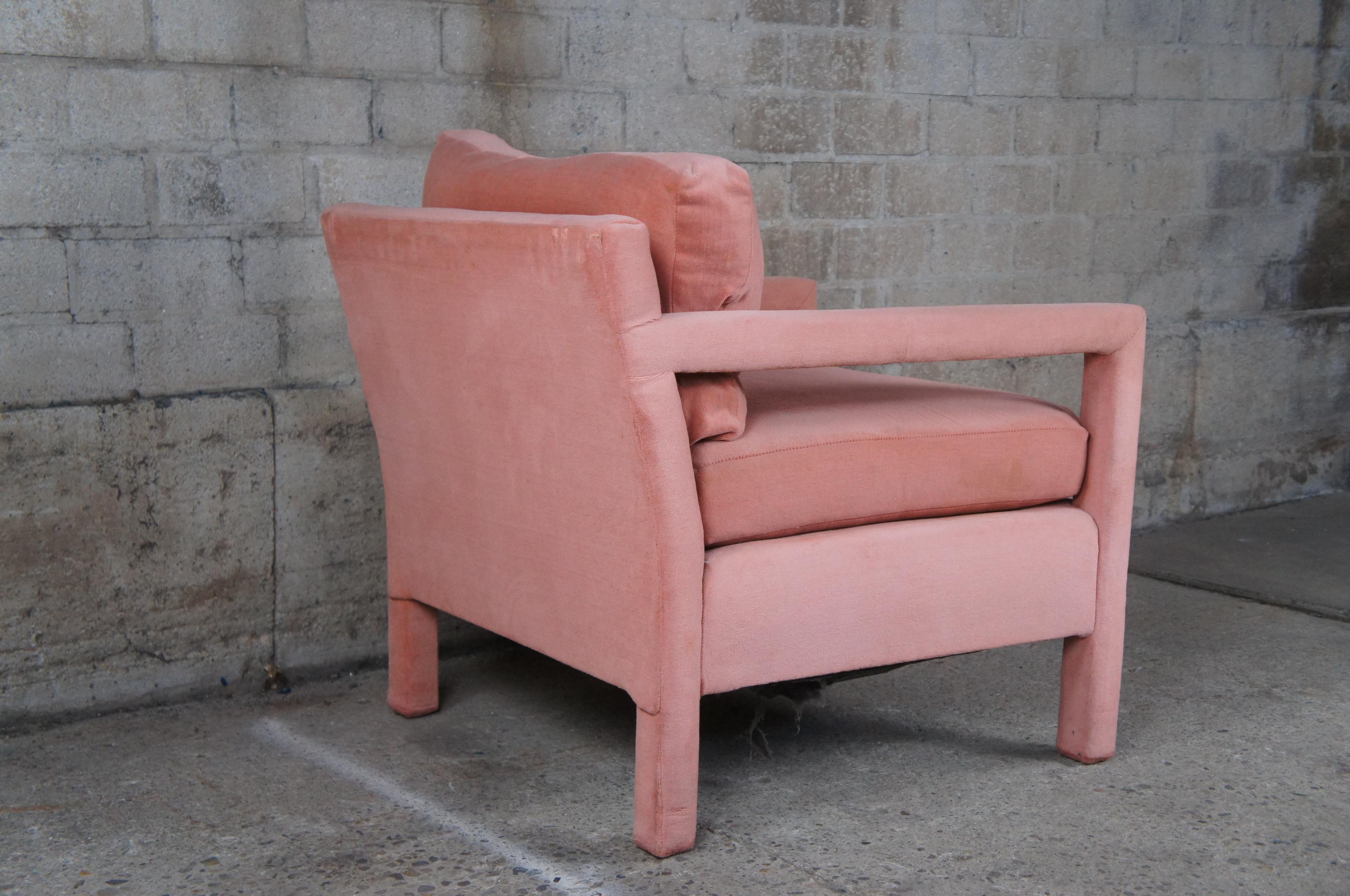 Loungesessel aus rosa Mohair im Parsons-Stil von Milo Baughman, Moderne der Mitte des Jahrhunderts (Mohairwolle) im Angebot
