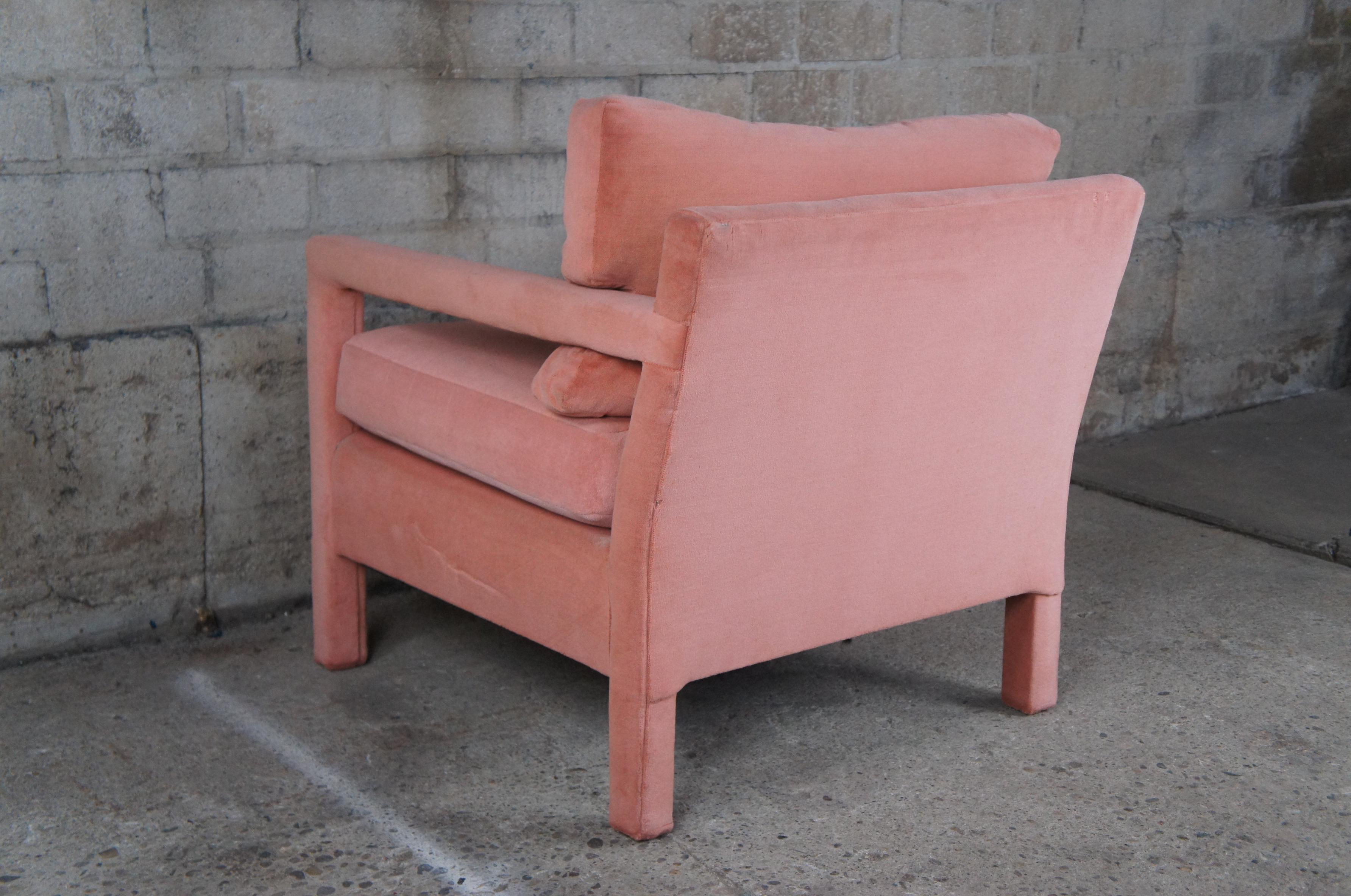 Mid-Century Modern Milo Baughman Parsons Style Pink Mohair Lounge Club Armchair For Sale 1