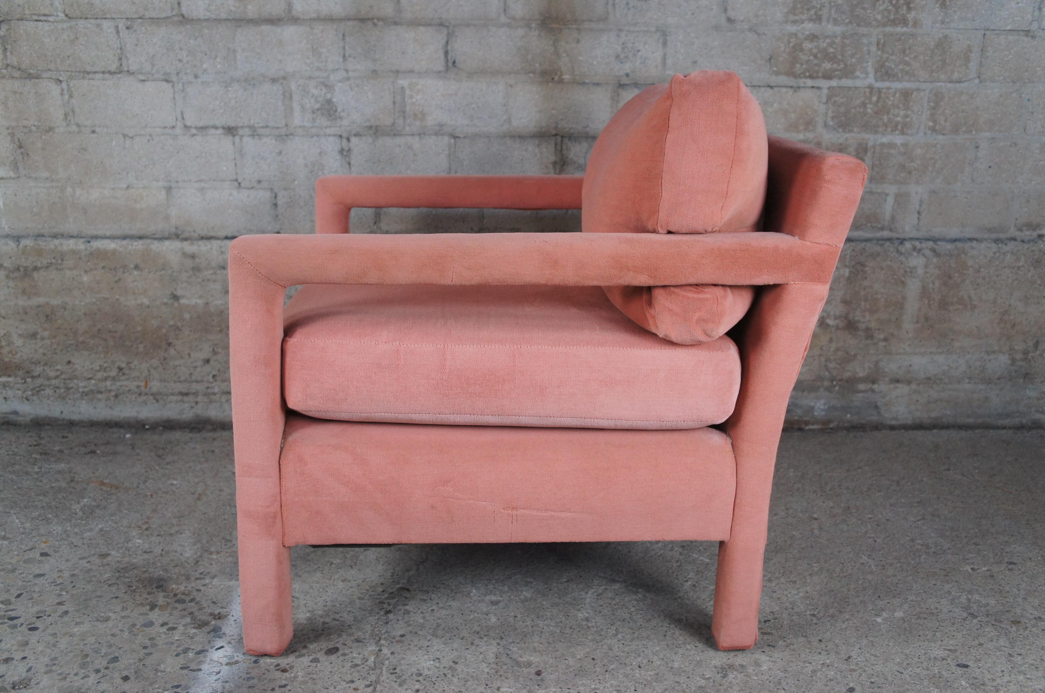 Mid-Century Modern Milo Baughman Parsons Style Pink Mohair Lounge Club Armchair For Sale 2