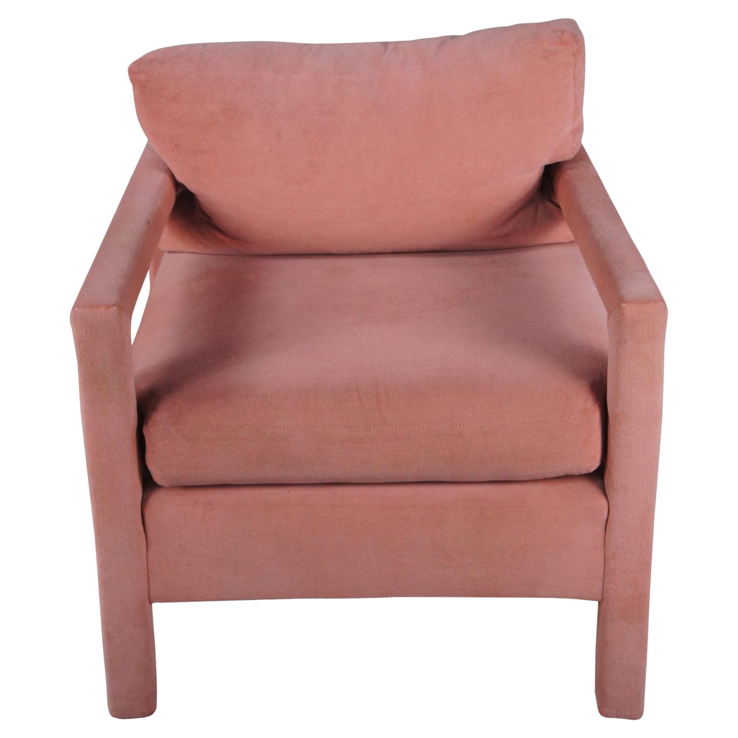 Mid-Century Modern Milo Baughman Parsons Style Pink Mohair Lounge Club Armchair For Sale