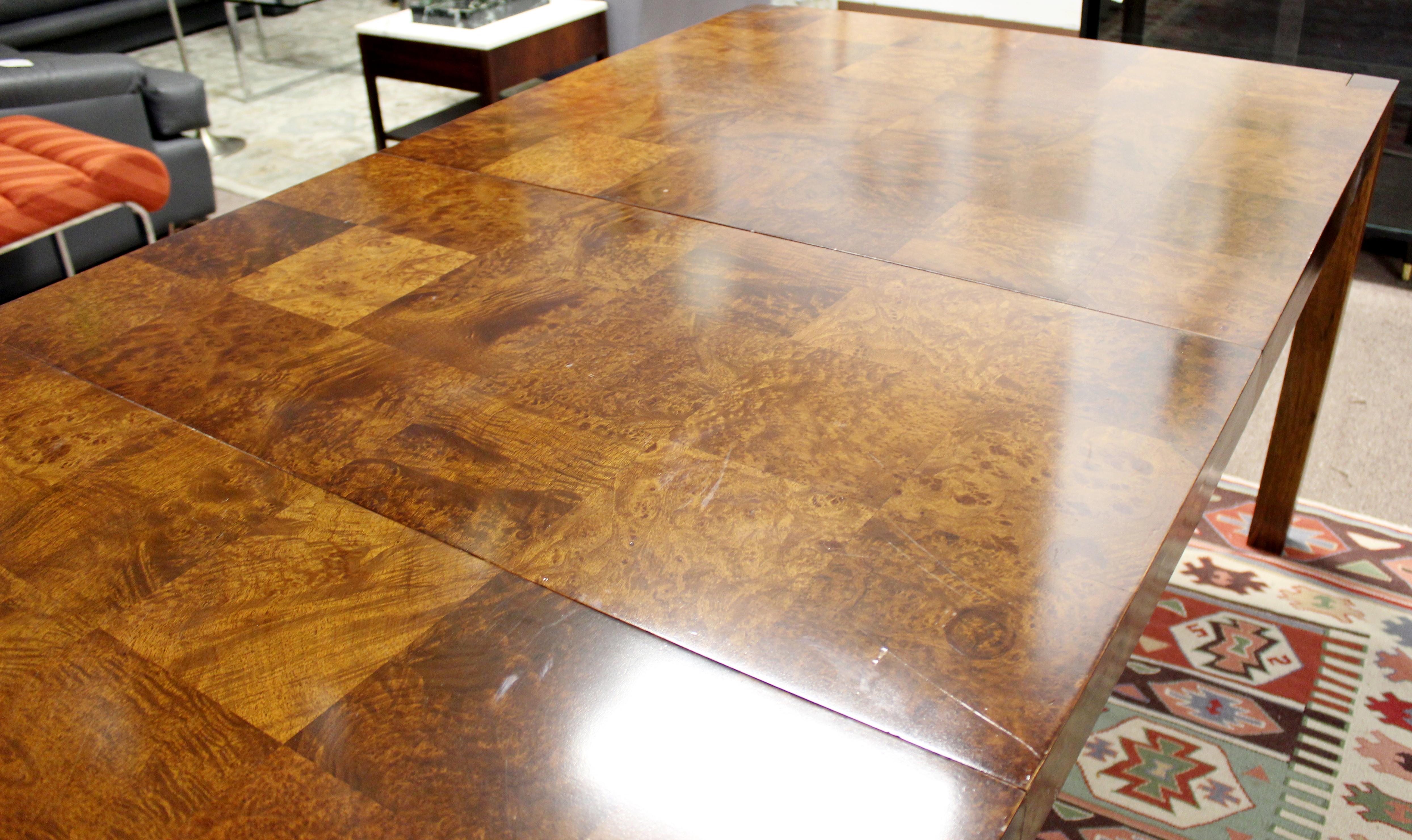 Mid-Century Modern Patchwork Wood Dining Table with 2 Leaves 1960s In Good Condition In Keego Harbor, MI