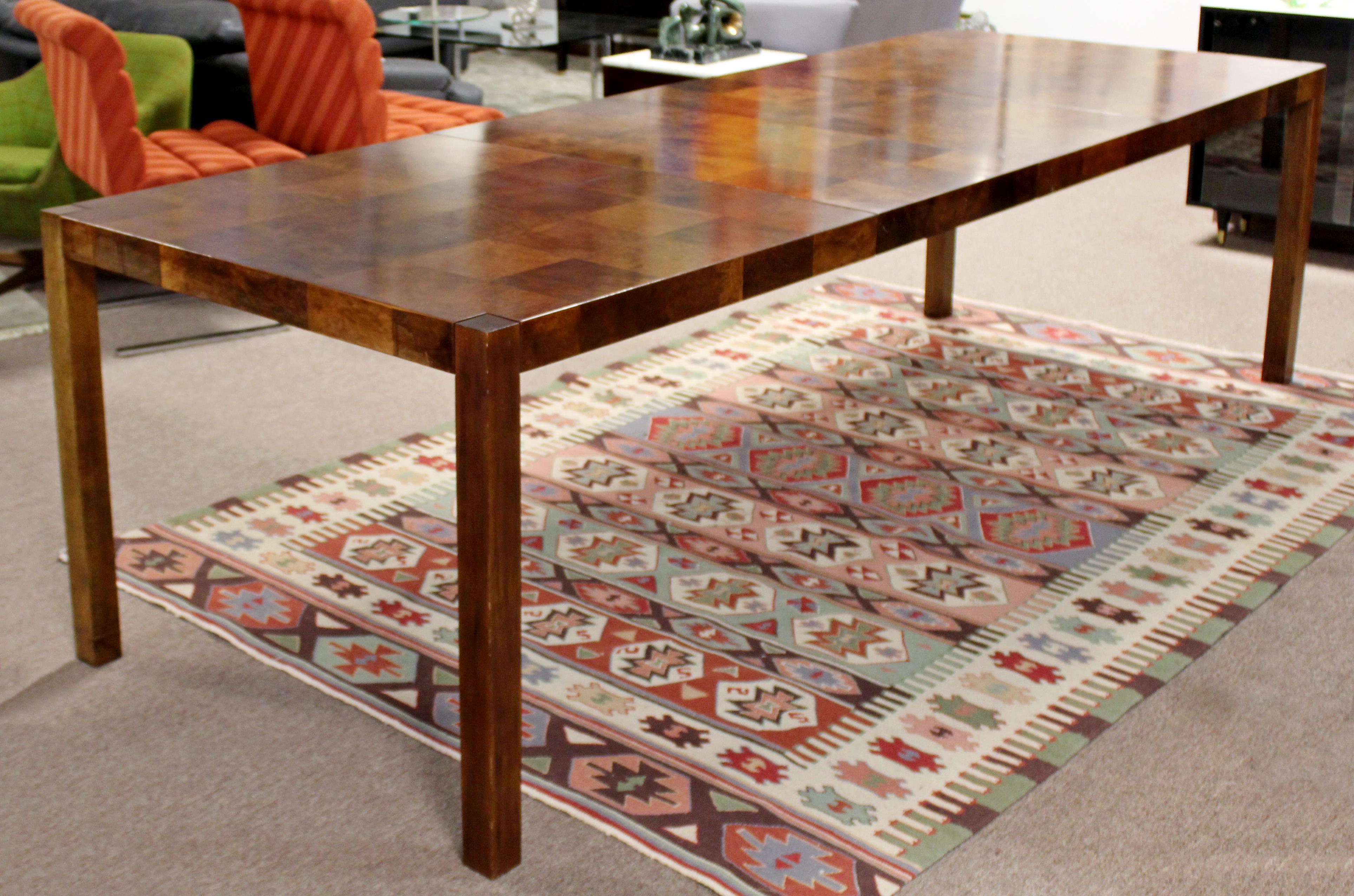 Mid-20th Century Mid-Century Modern Patchwork Wood Dining Table with 2 Leaves 1960s