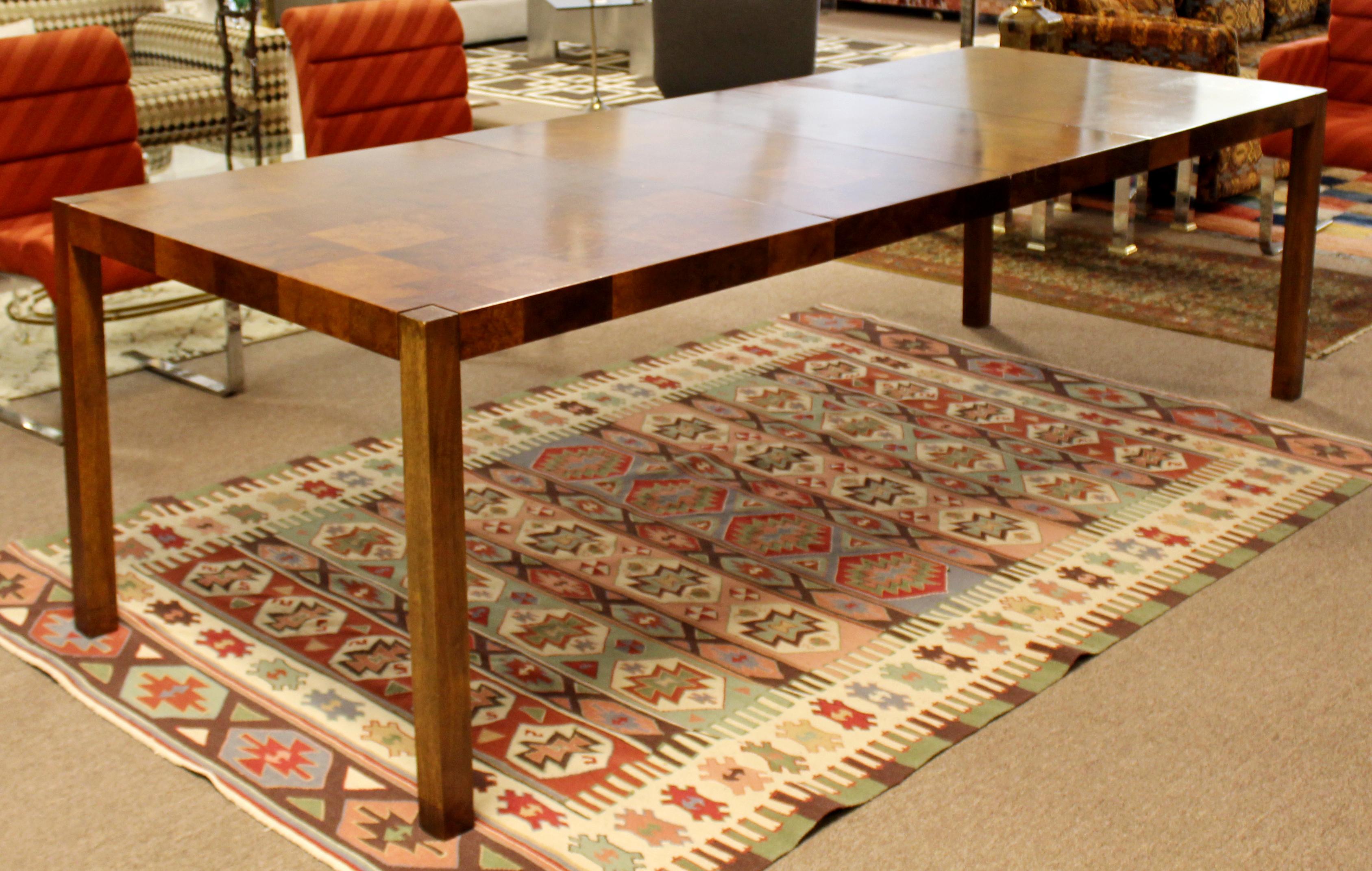Mid-Century Modern Patchwork Wood Dining Table with 2 Leaves 1960s 1