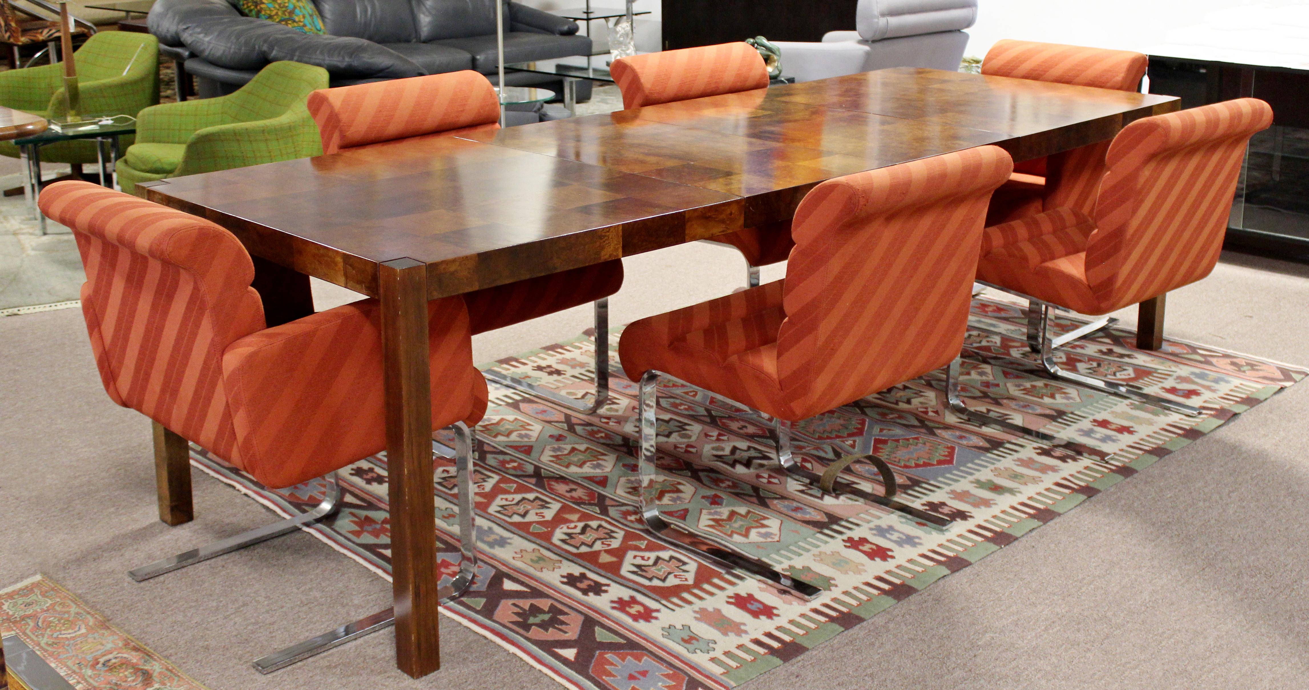 Mid-Century Modern Patchwork Wood Dining Table with 2 Leaves 1960s 4