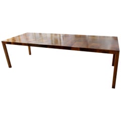 Mid-Century Modern Patchwork Wood Dining Table with 2 Leaves 1960s