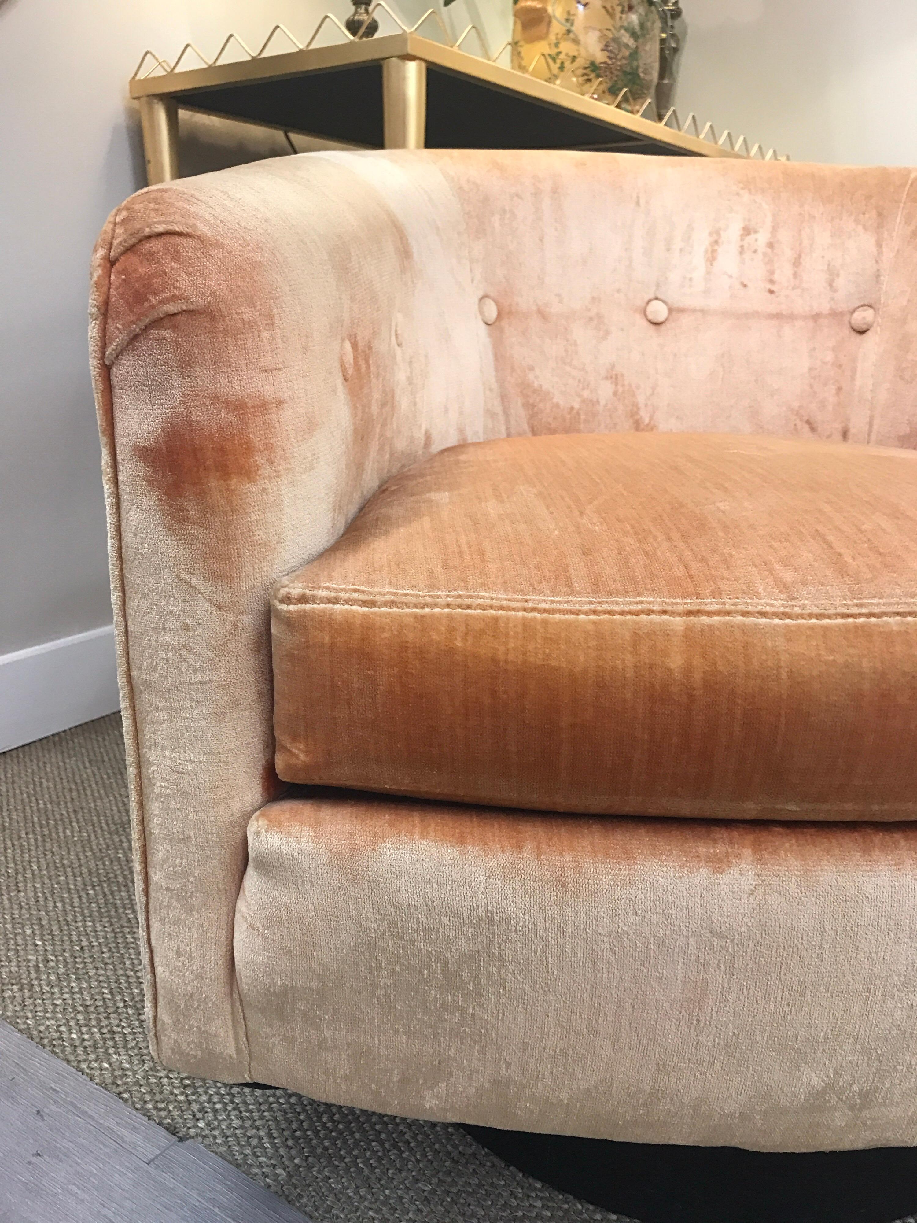 Mid-20th Century Mid-Century Modern Milo Baughman Style Peach Velvet Swivel Barrel Back Chairs