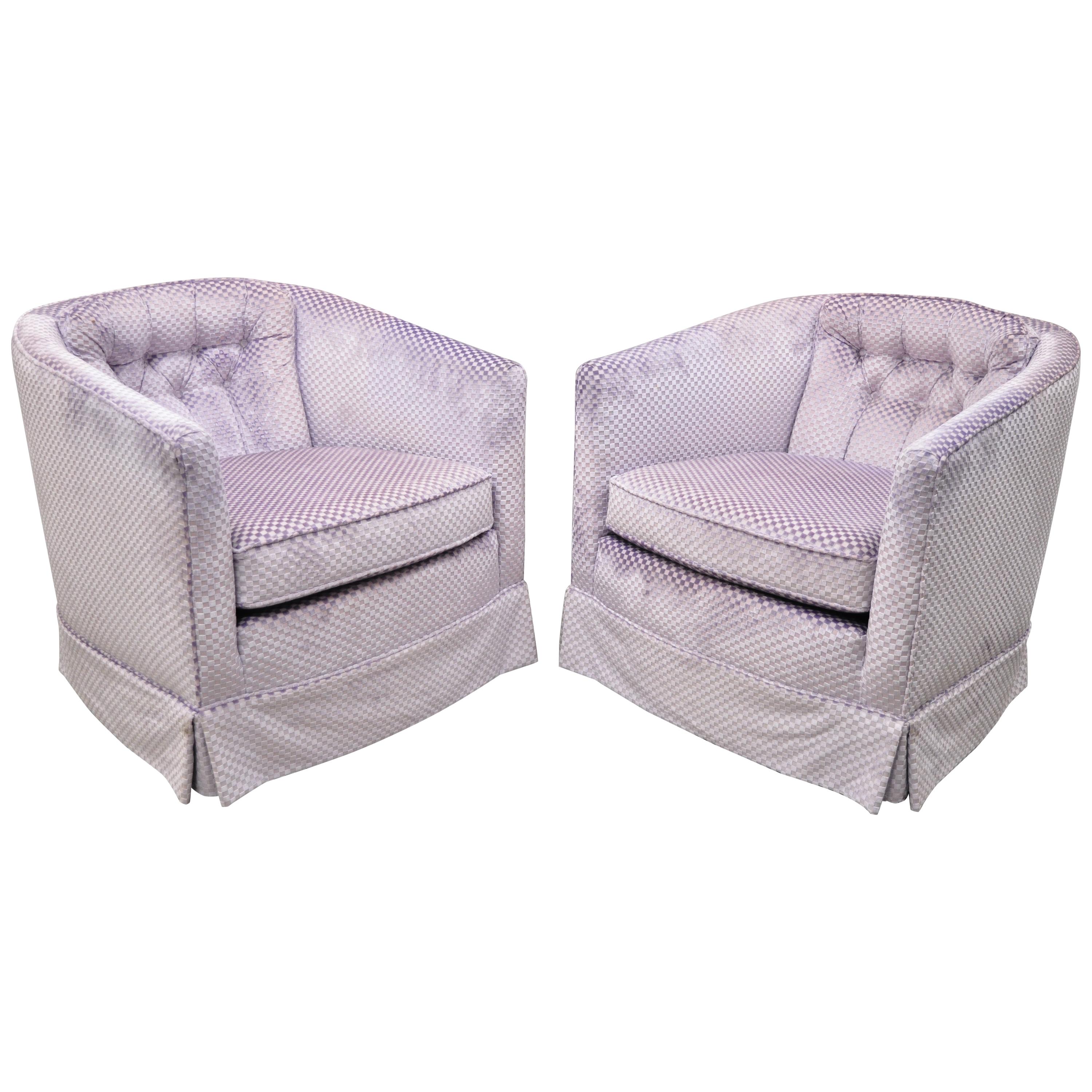 Paire de fauteuils club à dossier tonneau violet Milo Baughman, de style moderne du milieu du siècle dernier