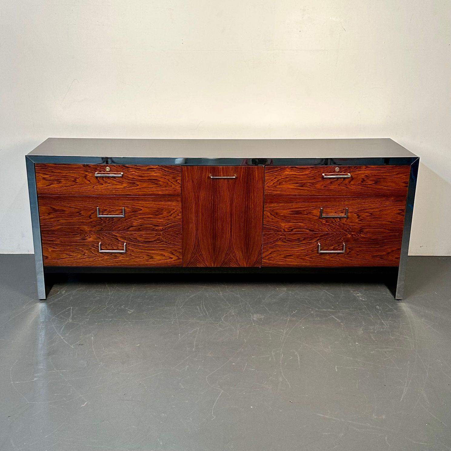 American Milo Baughman, Mid-Century Modern Dresser, Rosewood, Chrome, John Stuart, 1960s For Sale