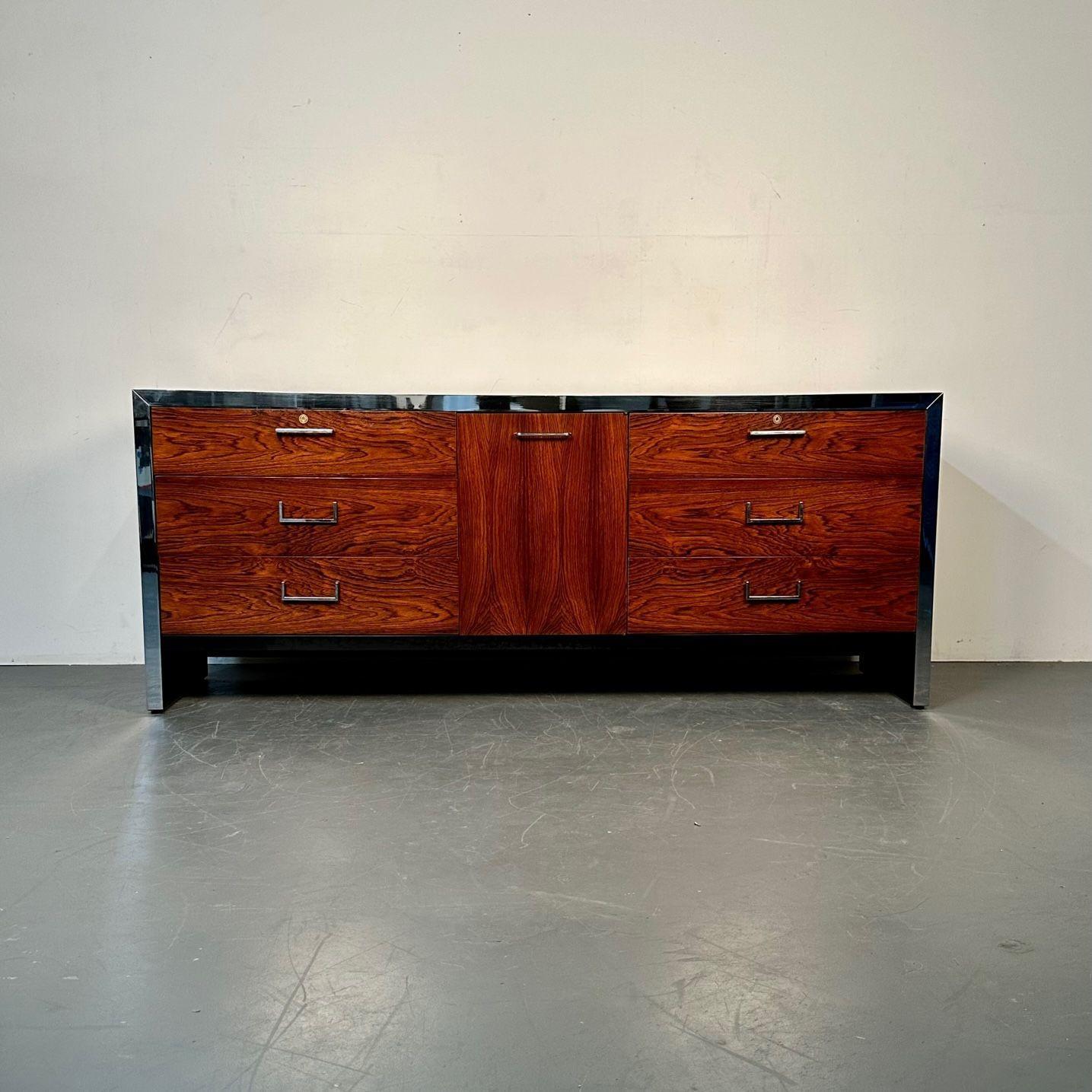 Mid-20th Century Milo Baughman, Mid-Century Modern Dresser, Rosewood, Chrome, John Stuart, 1960s For Sale
