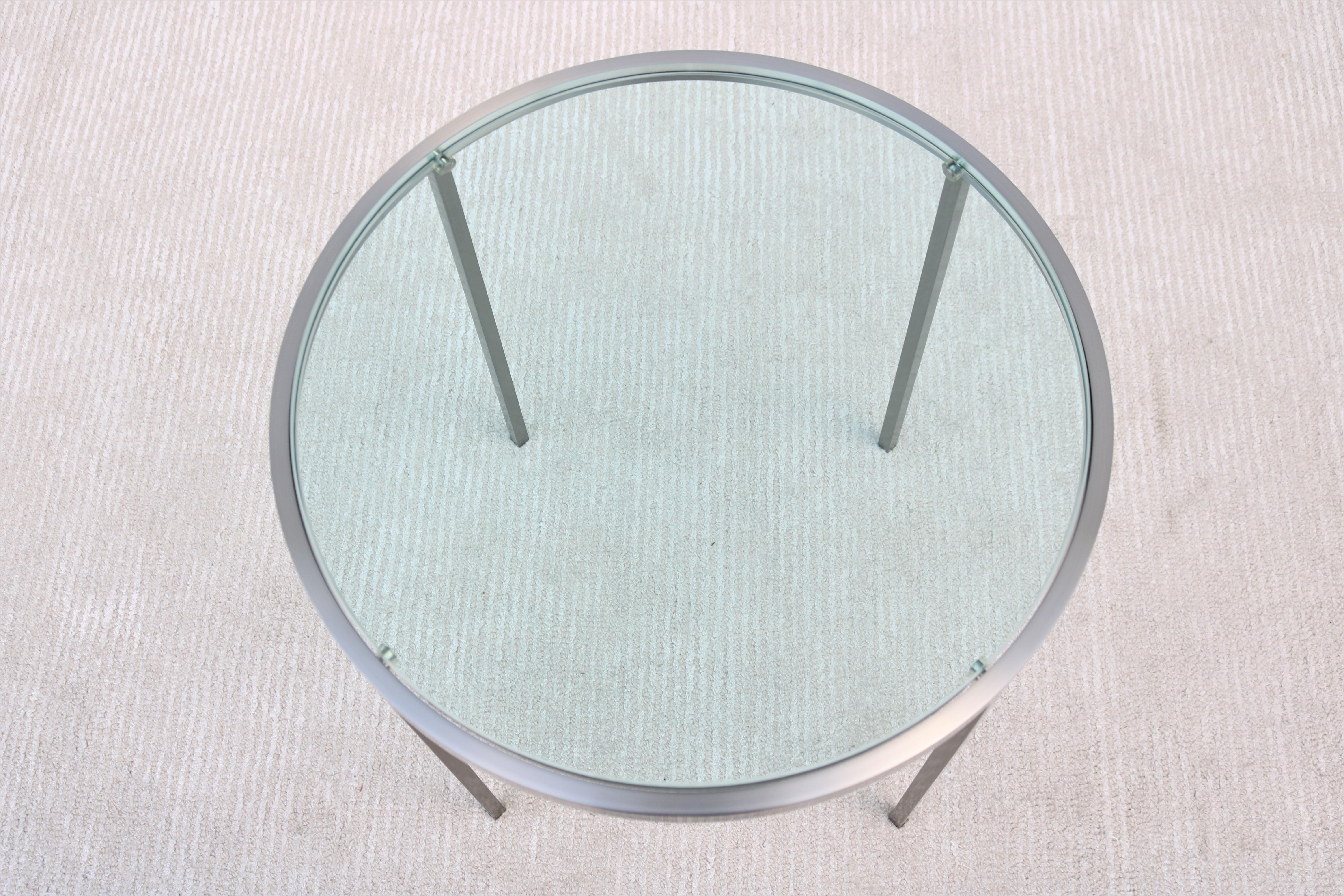 Mid-Century Modern Milo Baughman Round Glass and Stainless-Steel Side End Table For Sale 3