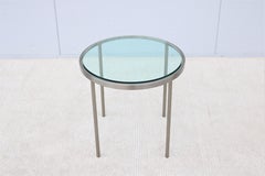 Mid-Century Modern Milo Baughman Round Glass and Stainless-Steel Side End Table