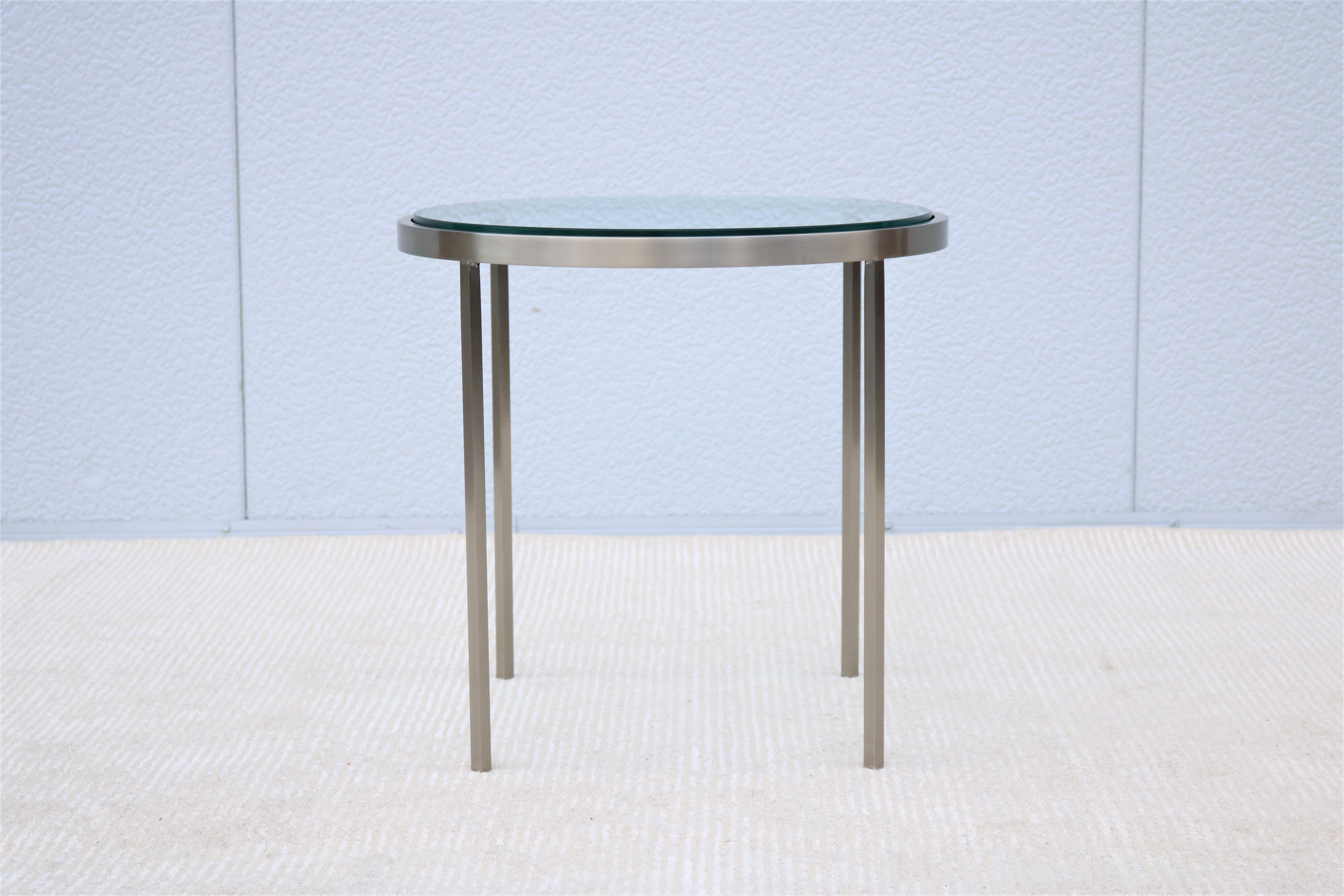 American Mid-Century Modern Milo Baughman Round Glass and Stainless-Steel Side End Table For Sale