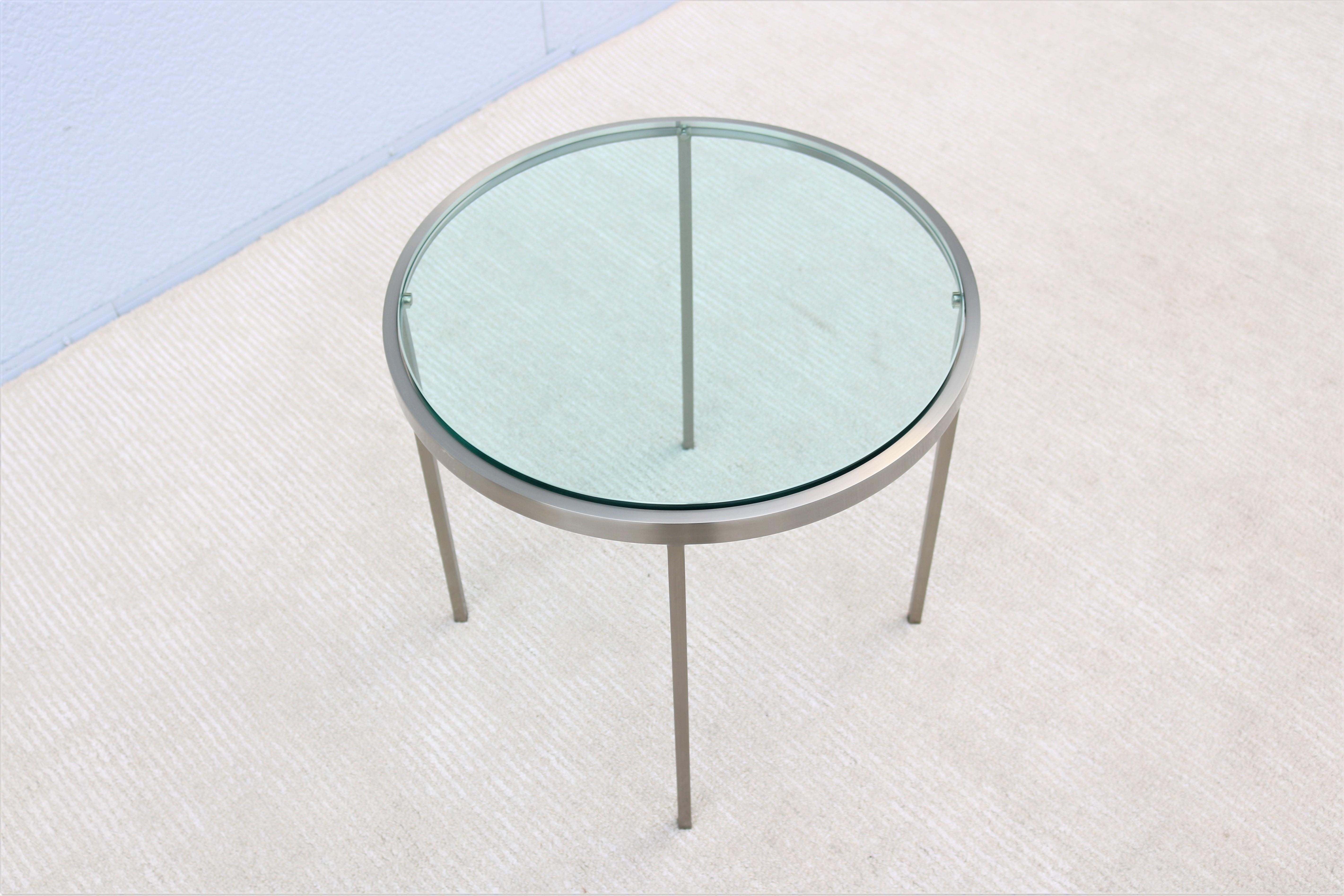 Stainless Steel Mid-Century Modern Milo Baughman Round Glass and Stainless-Steel Side End Table For Sale