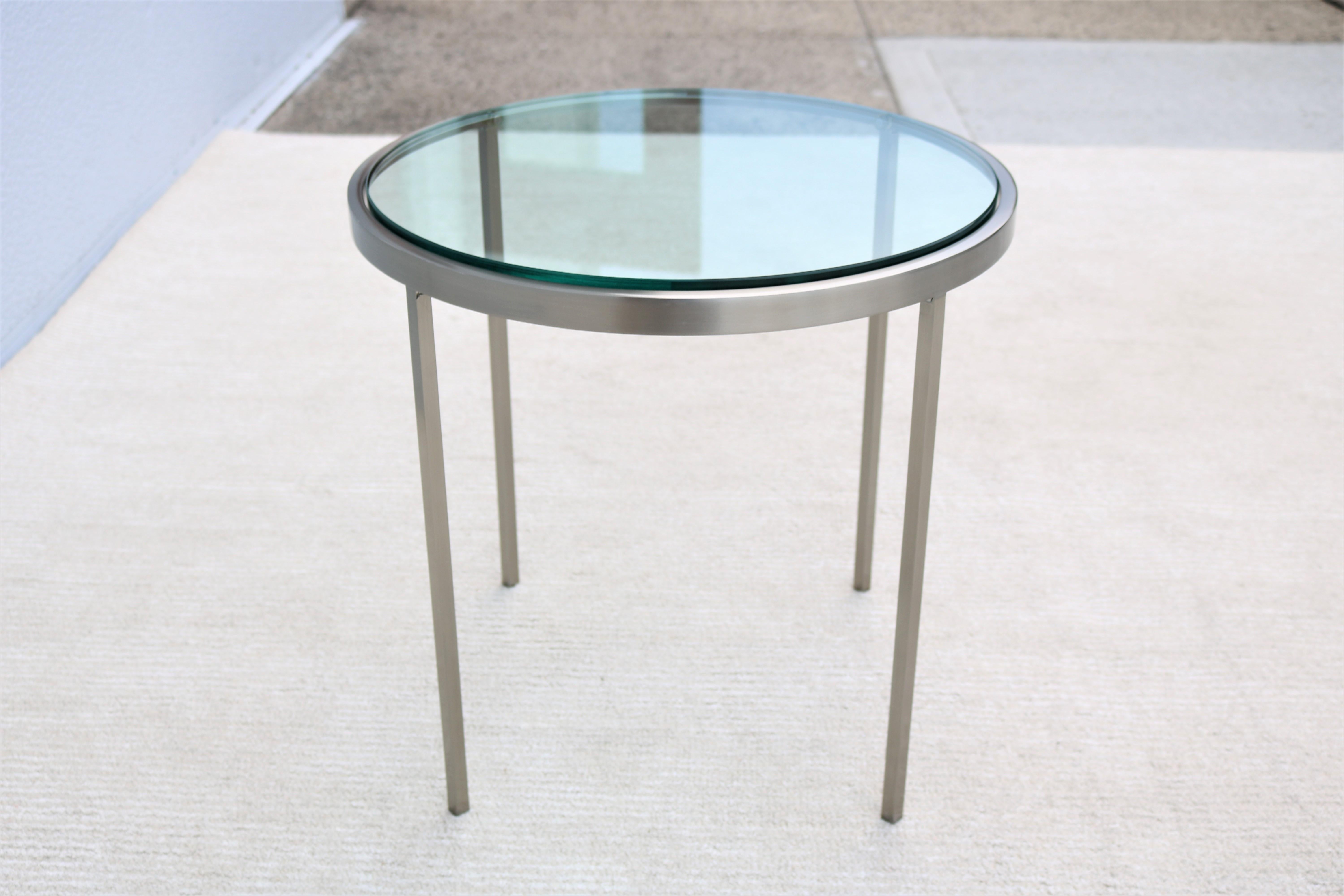 Mid-Century Modern Milo Baughman Round Glass and Stainless-Steel Side End Table For Sale 1
