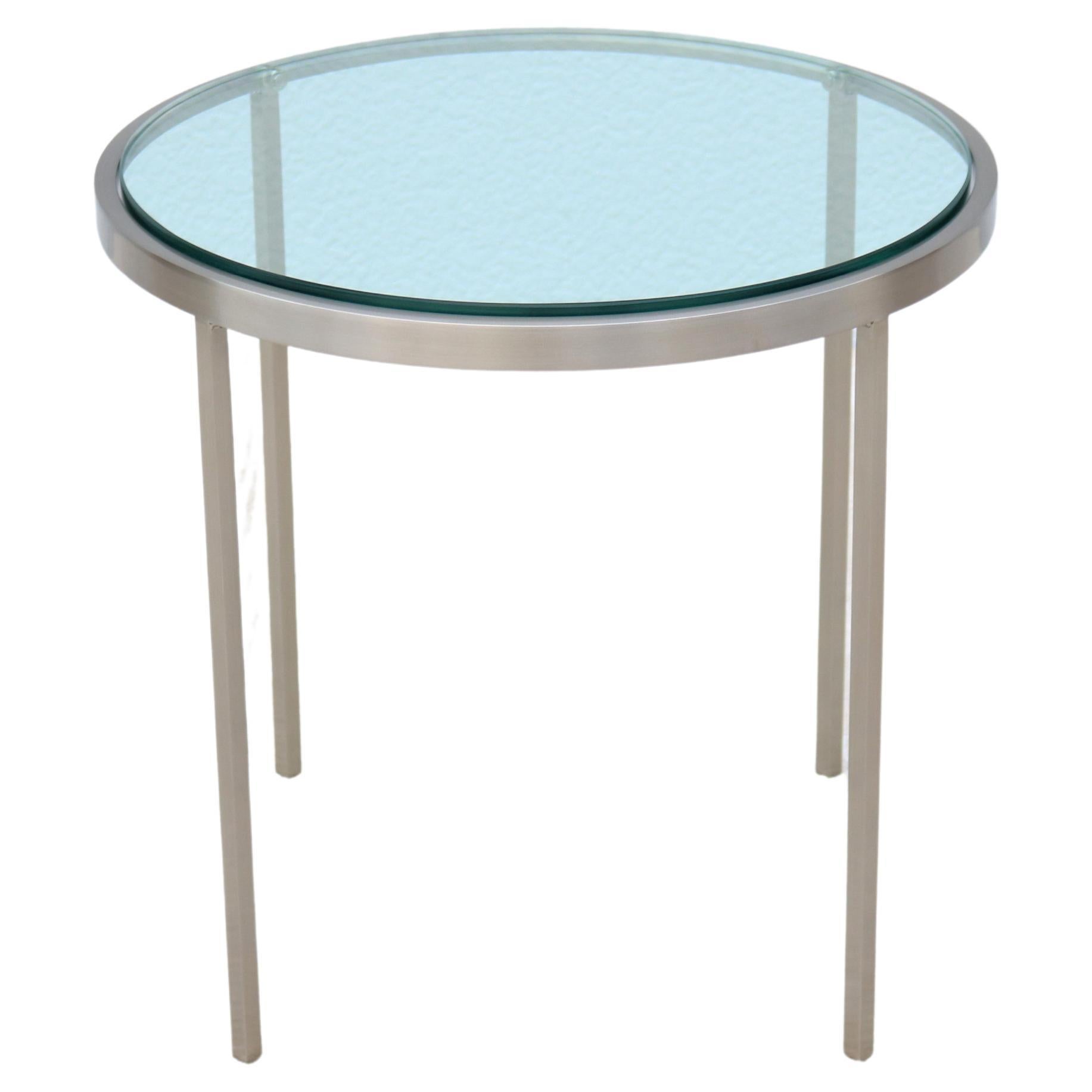Mid-Century Modern Milo Baughman Round Glass and Stainless-Steel Side End Table For Sale