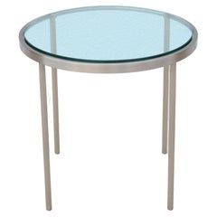 Mid-Century Modern Milo Baughman Round Glass and Stainless-Steel Side End Table
