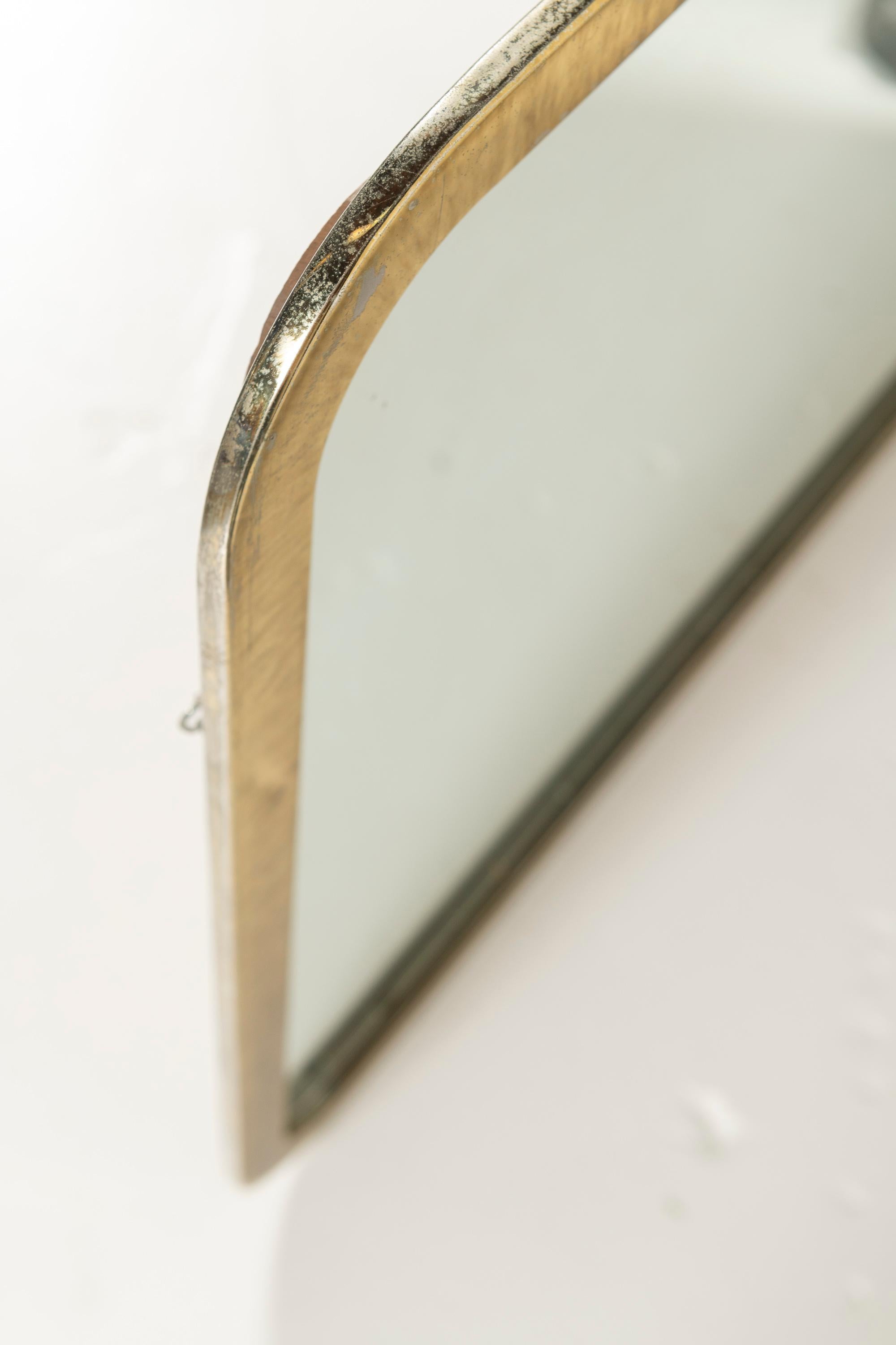 Mid-Century Modern Mid Century Modern Milo Baughman Rounded Corner Mirror with Brass Frame