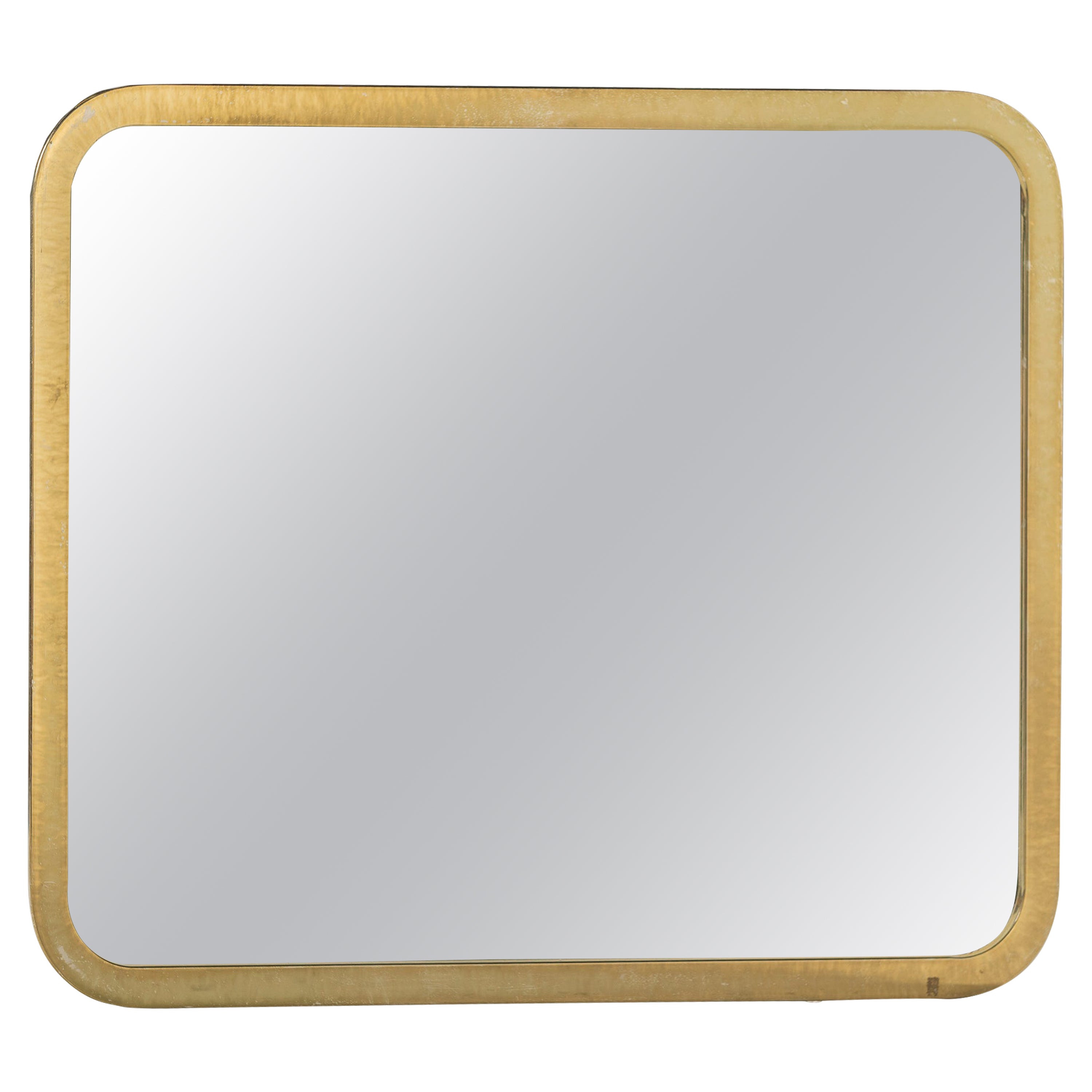 Mid Century Modern Milo Baughman Rounded Corner Mirror with Brass Frame