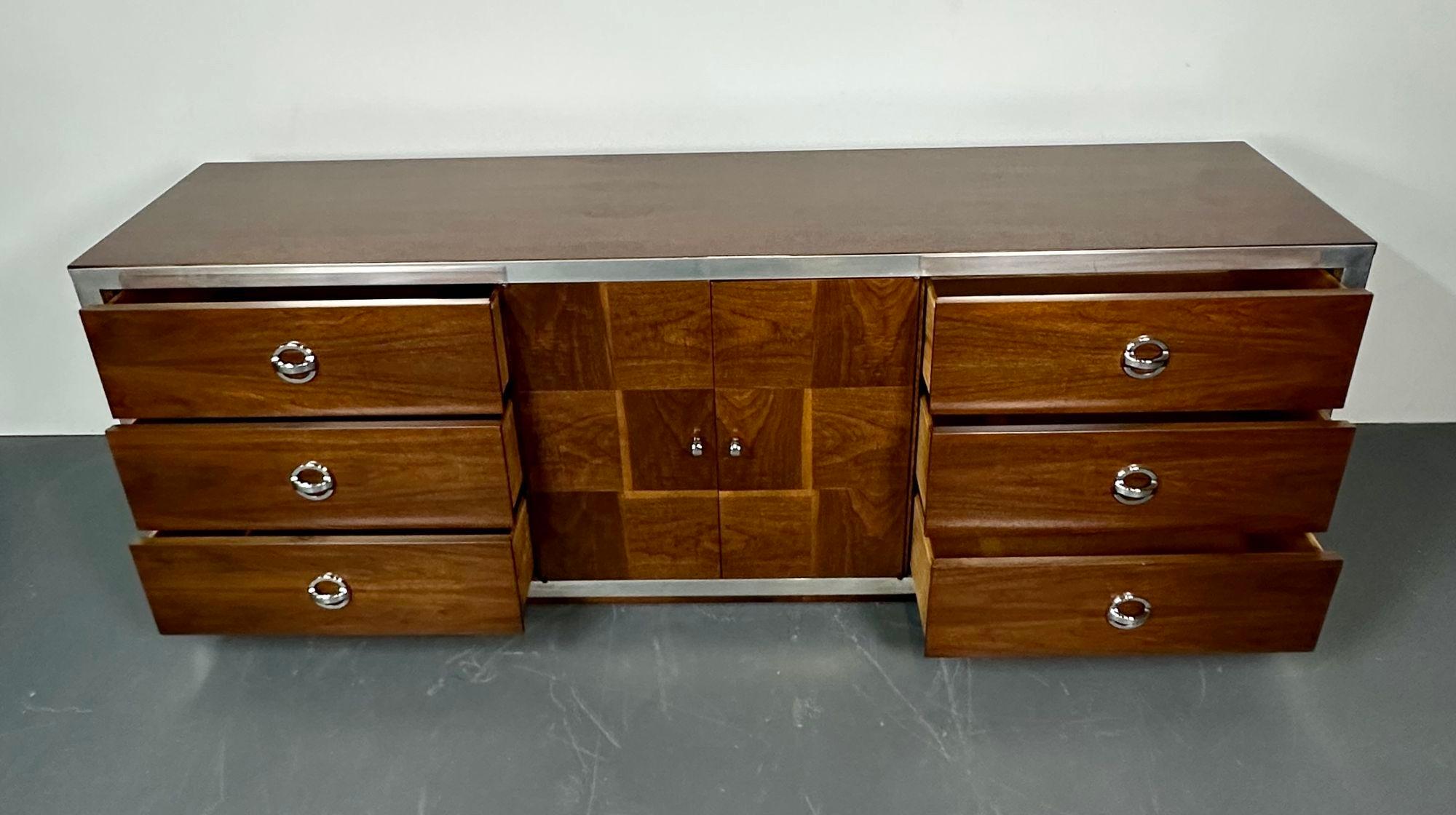 Mid-Century Modern Milo Baughman Sideboard / Dresser, Burlwood, Chrome For Sale 2