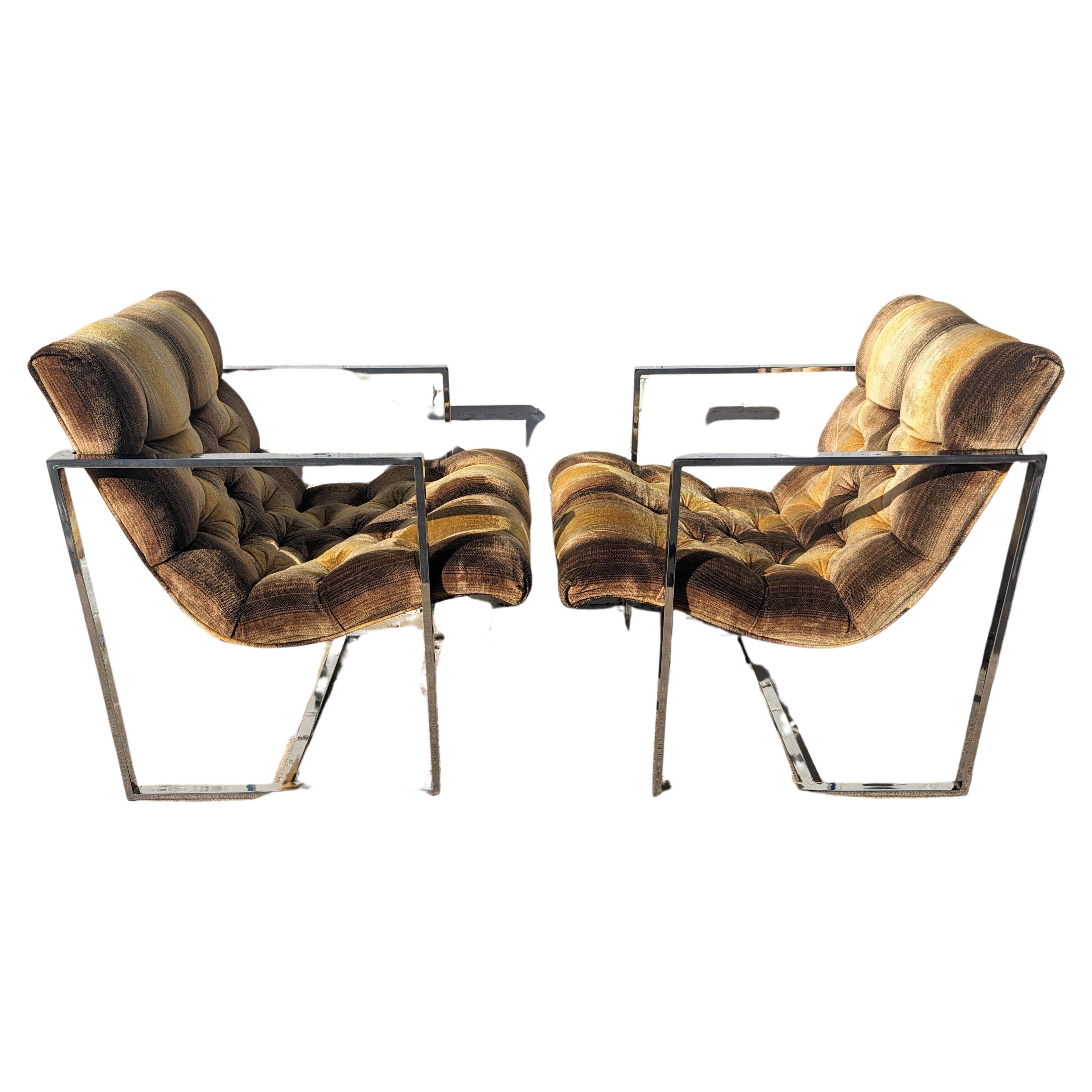 Mid-Century Modern Mid Century Modern Milo Baughman Stainless Steel Sling Chairs  For Sale