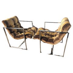 Mid Century Modern Milo Baughman Stainless Steel Sling Chairs 