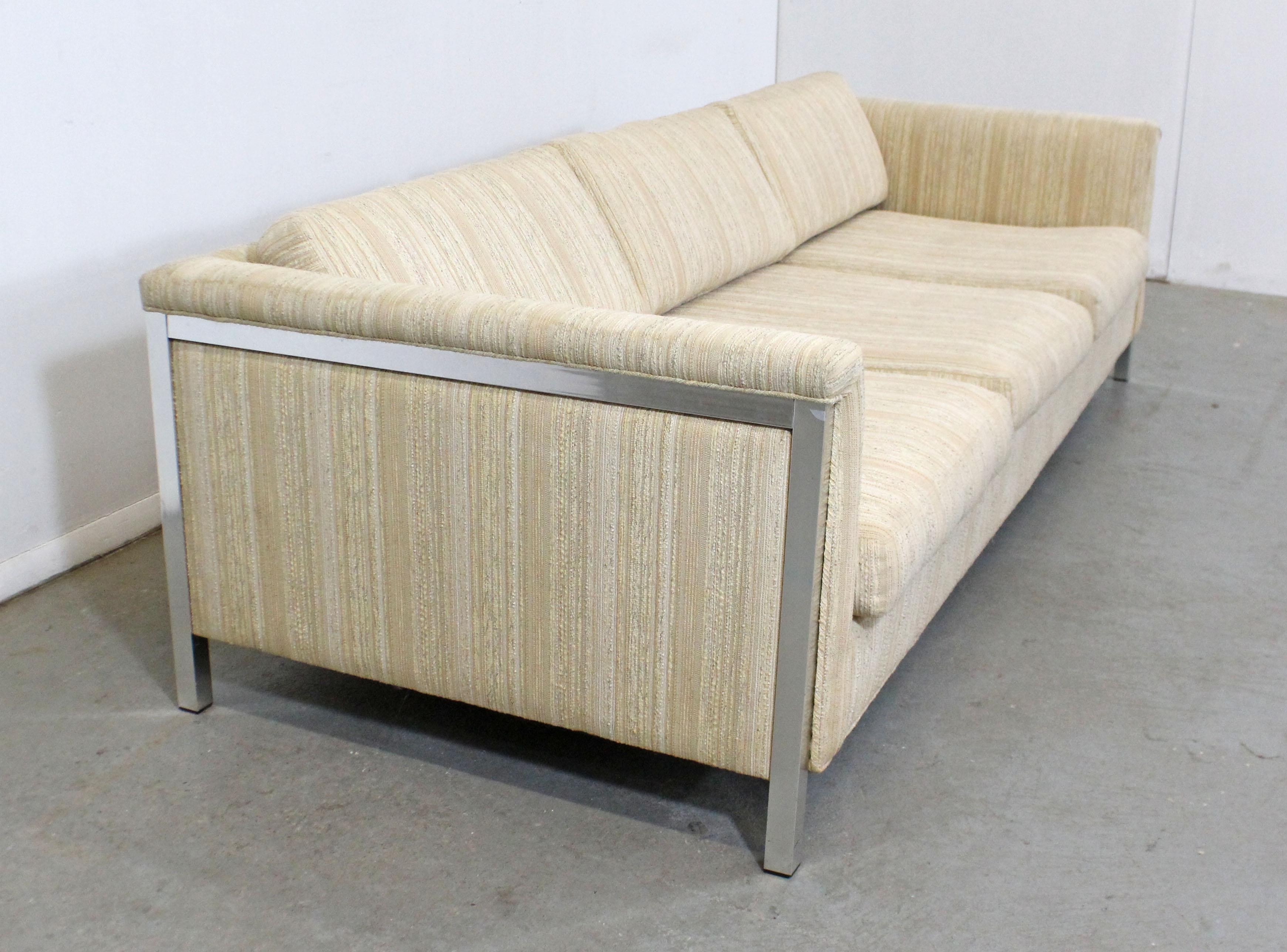 Upholstery Mid-Century Modern Milo Baughman Style 3-Seat Chrome Frame Sofa