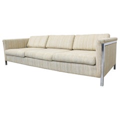 Mid-Century Modern Milo Baughman Style 3-Seat Chrome Frame Sofa