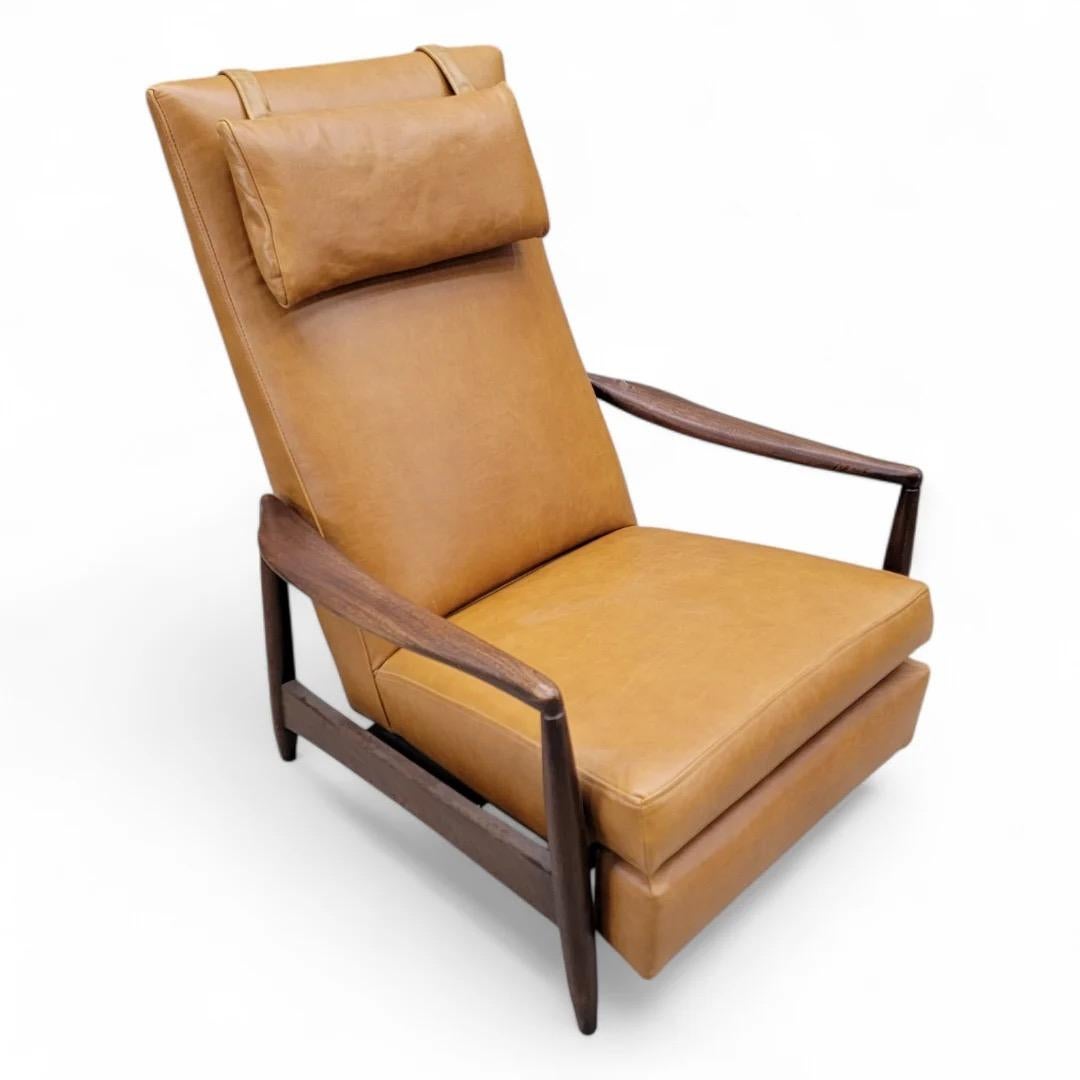 Mid-Century Modern Mid Century Modern Milo Baughman Style Aston Re-Invented Recliner In New Leather