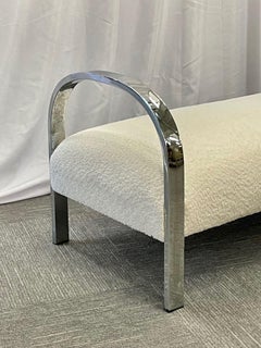Mid-Century Modern Milo Baughman Style Bench / Daybed / Chaise, Chrome, Boucle