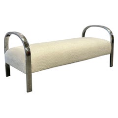Mid-Century Modern Milo Baughman Style Bench / Daybed / Chaise, Chrome, Boucle