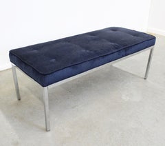 Banco cromado azul estilo Milo Baughman moderno de mediados de siglo