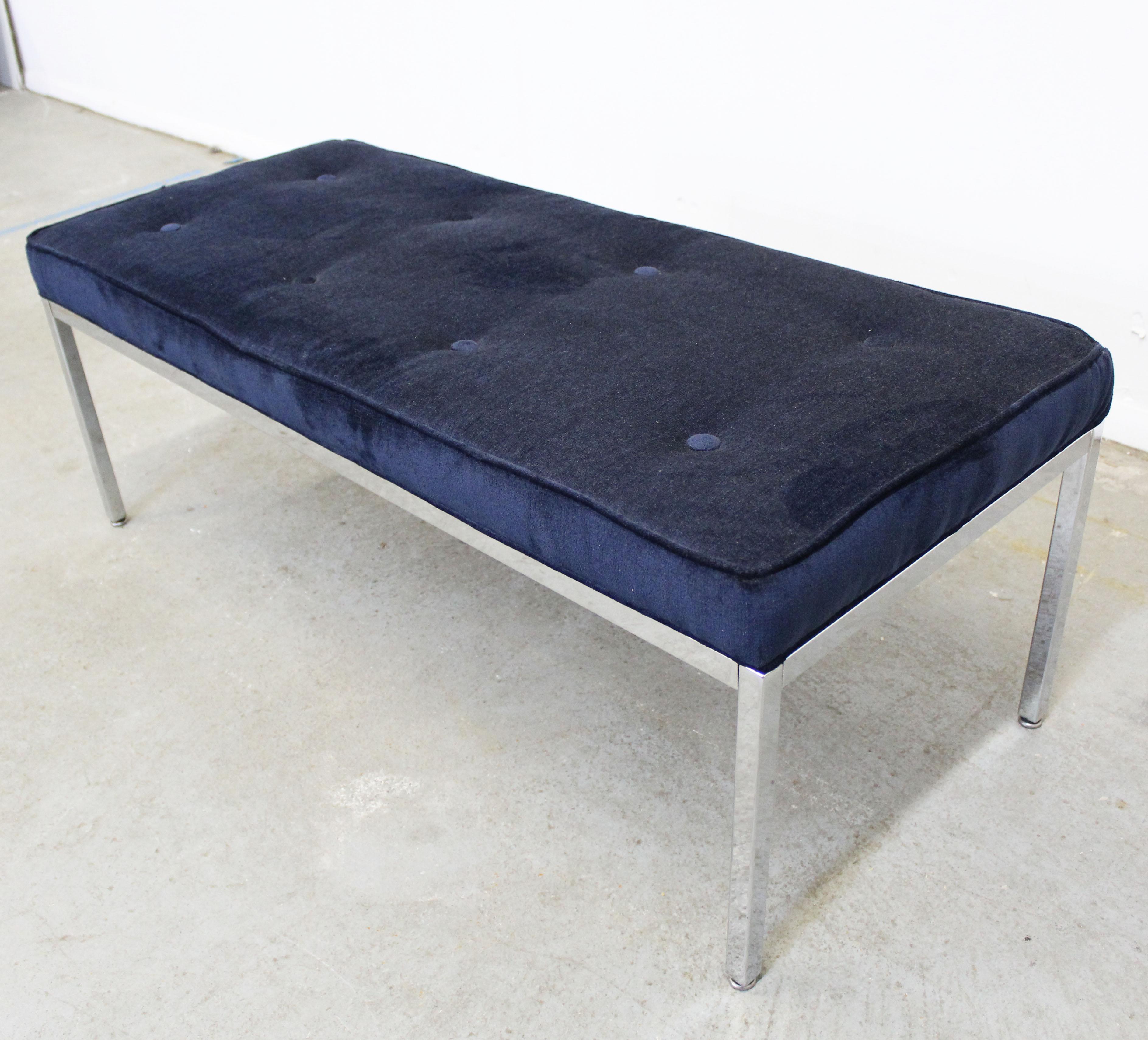 Unknown Mid-Century Modern Milo Baughman-Style Blue Chrome Bench For Sale
