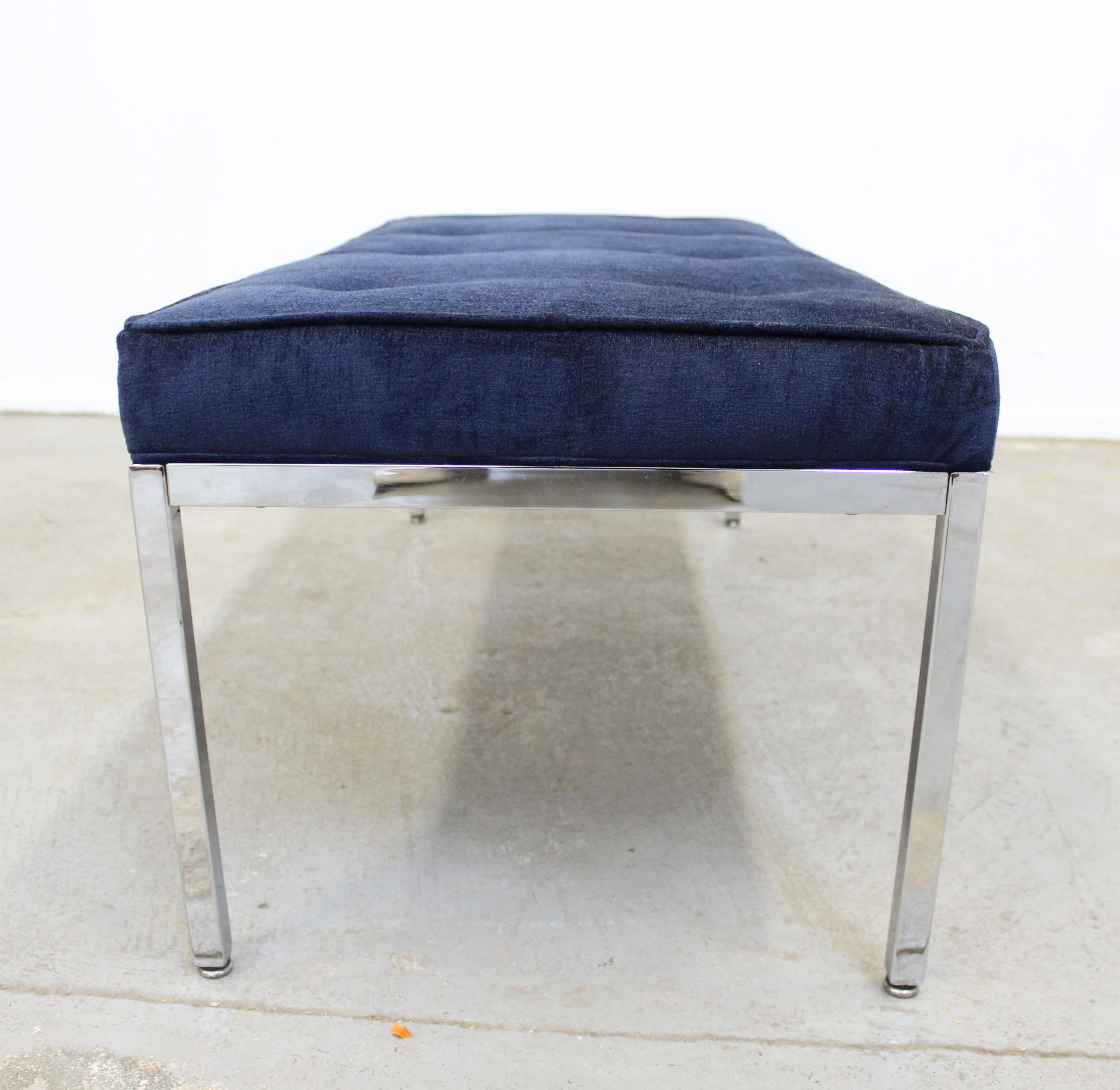 Mid-Century Modern Milo Baughman-Style Blue Chrome Bench In Good Condition For Sale In Wilmington, DE