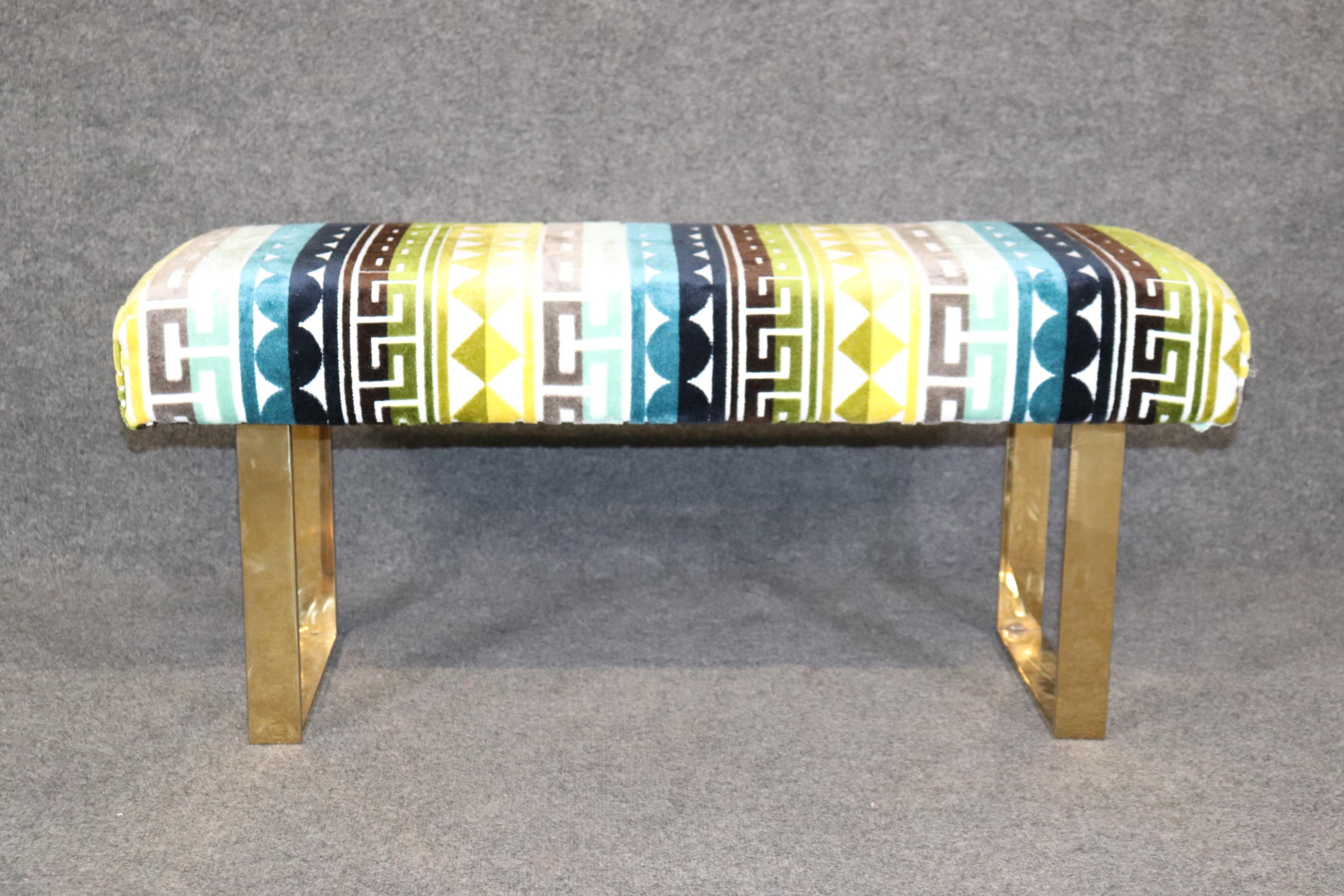 Unknown  Mid Century Modern Milo Baughman Style Brass Bench with New Upholstery 
