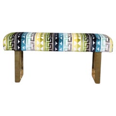 Mid Century Modern Milo Baughman Style Brass Bench with New Upholstery Mid Century Modern Milo Baughman Style Brass Bench with New Upholstery