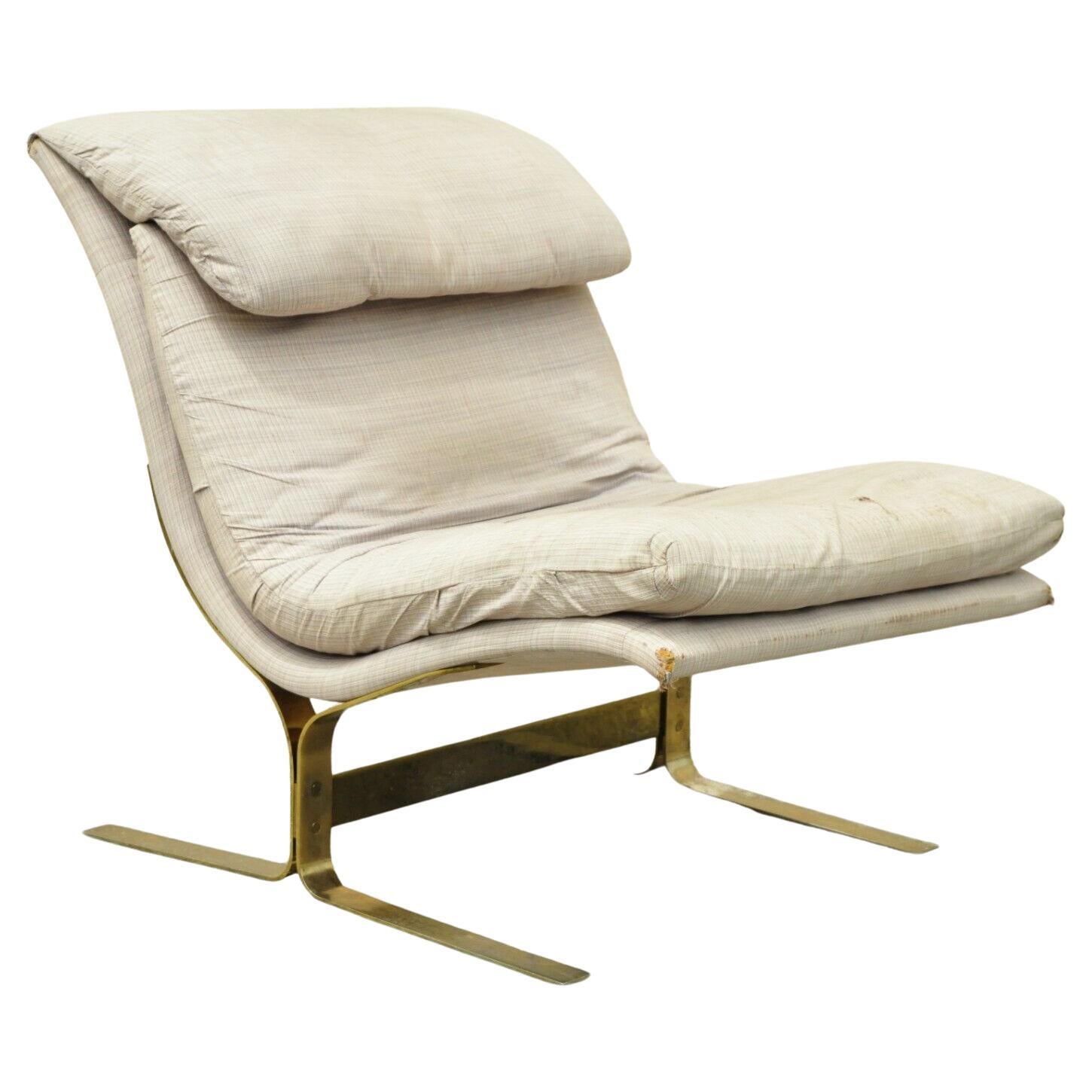 Mid-Century Modern Milo Baughman Style Brass Cantilever Slipper Lounge Chair