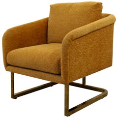 Mid-Century Modern Milo Baughman Style Brass Cube Chair Cantilever on Wheels