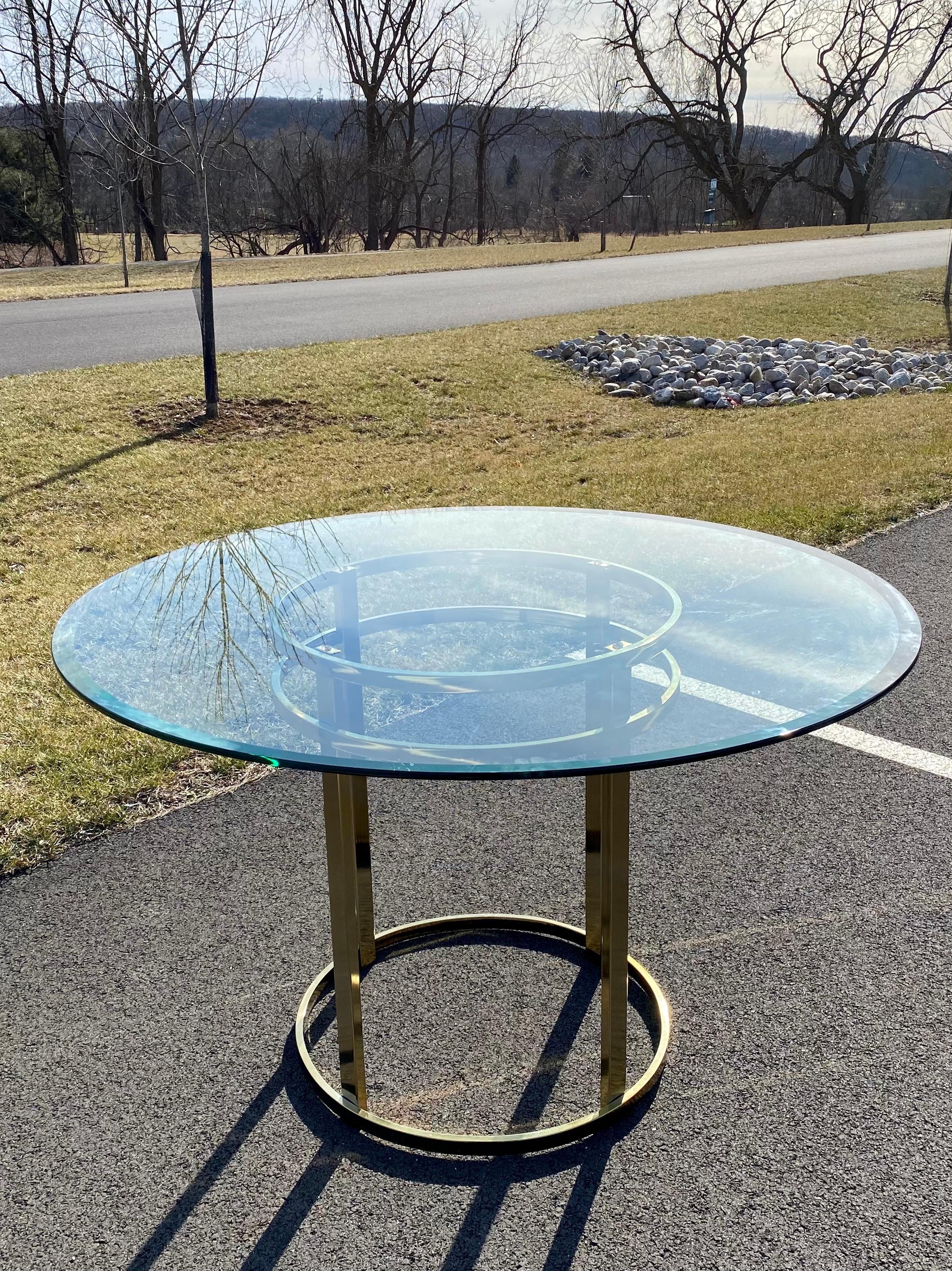Plated Mid-Century Modern Milo Baughman Style Brass Glass Round Dining Table