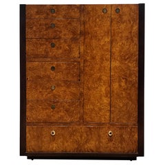 Retro Mid-Century Modern Milo Baughman Style Burl and Dark Walnut High Chest by Centur