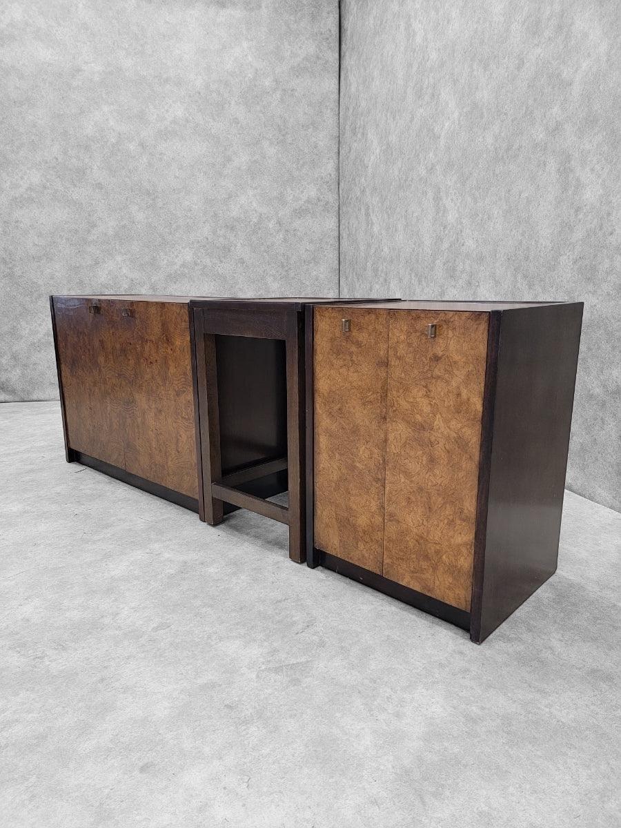 Mid Century Modern Milo Baughman Style Burl & Brass Beistelltisch von Century im Zustand „Gut“ im Angebot in Chicago, IL