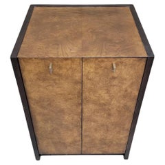 Vintage Mid Century Modern Milo Baughman Style Burl & Brass Storage Cabinet By Century