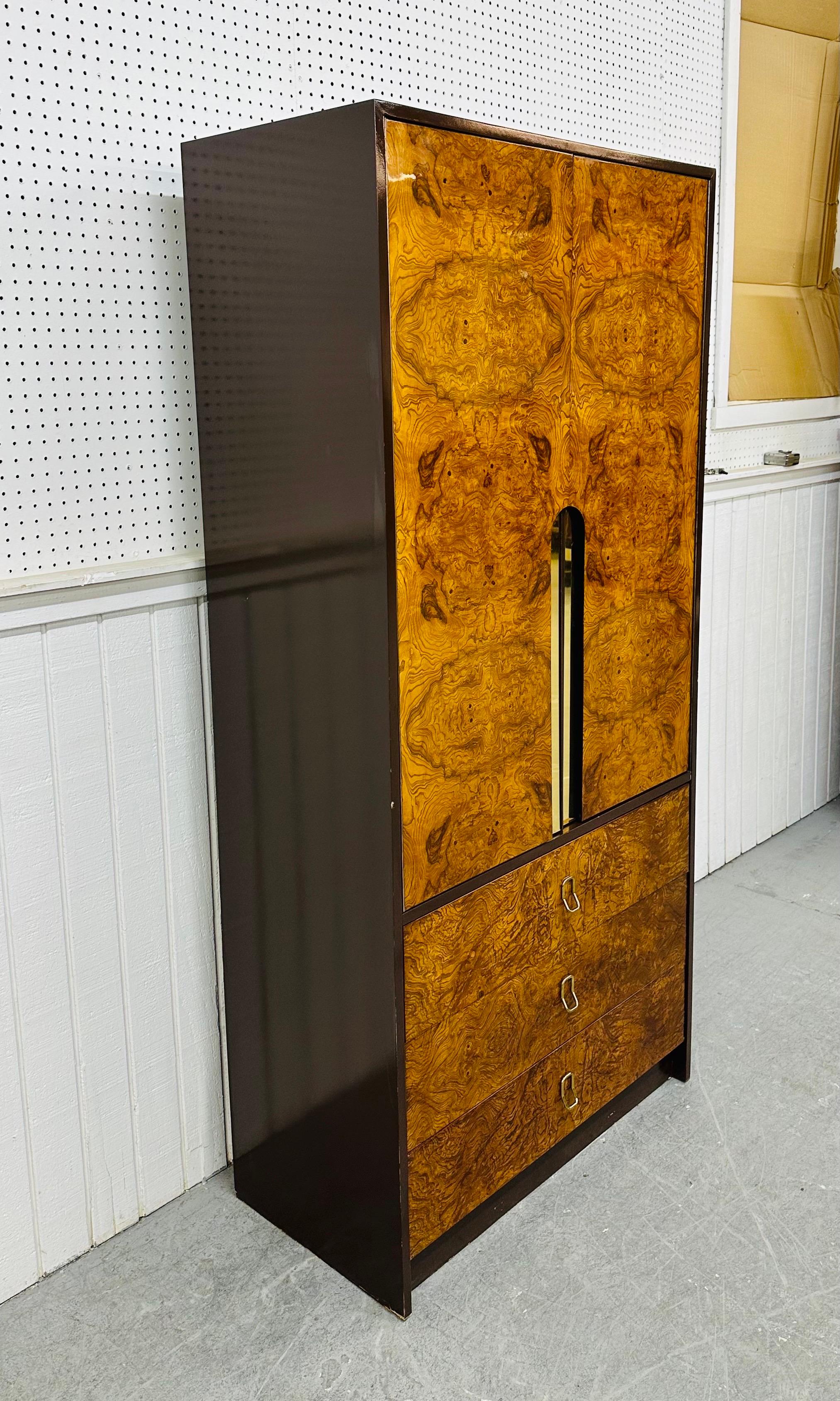 American Mid-Century Modern Milo Baughman Style Burled Wood Armoire