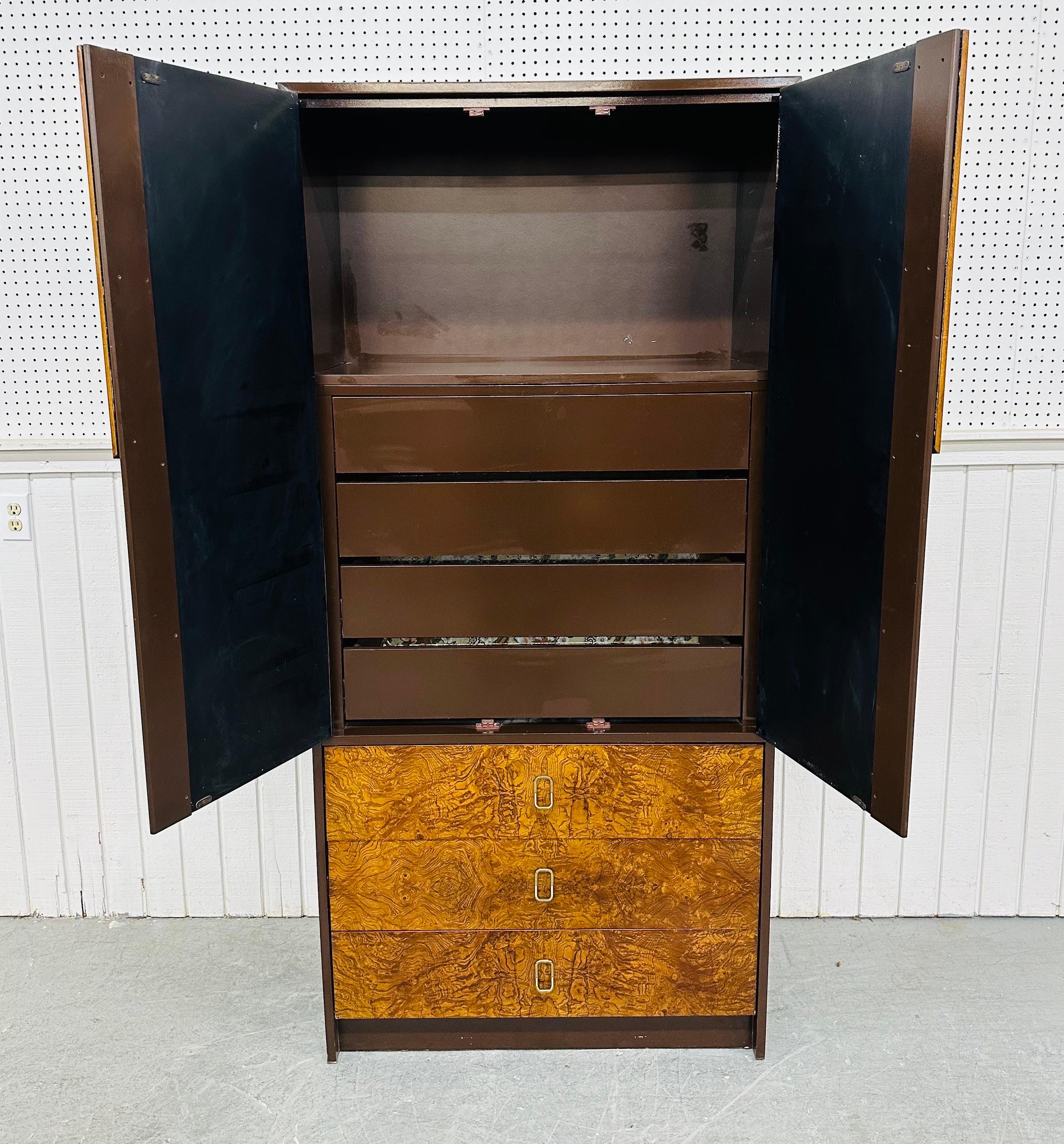 Mid-Century Modern Milo Baughman Style Burled Wood Armoire In Good Condition In Clarksboro, NJ